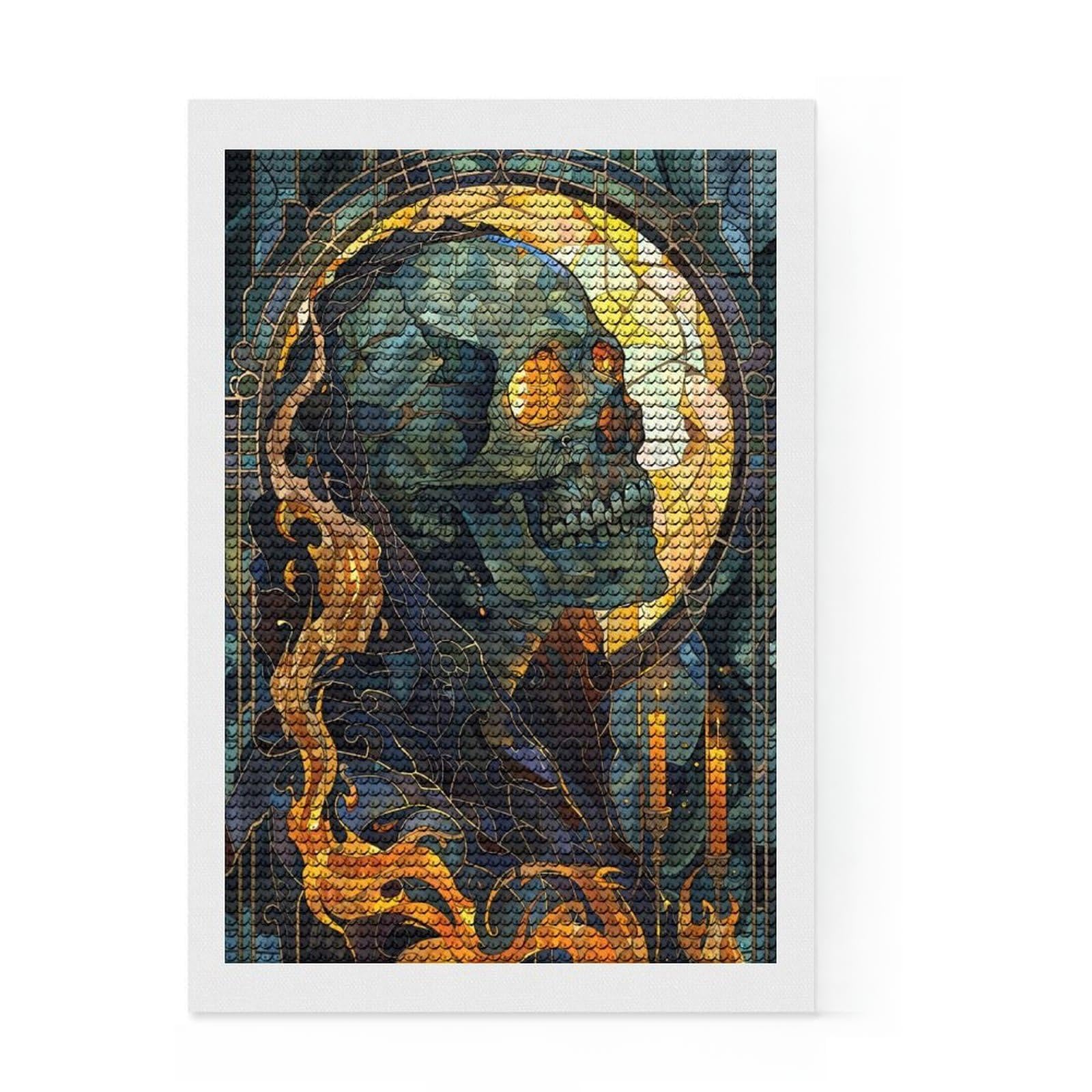 Junmoney Golden Skeleton Reverie Round Drill Diamond Painting 8"x12", for Women, Pleasing Wall Art Project, Boho Decor, Thoughtful Handmade Gift