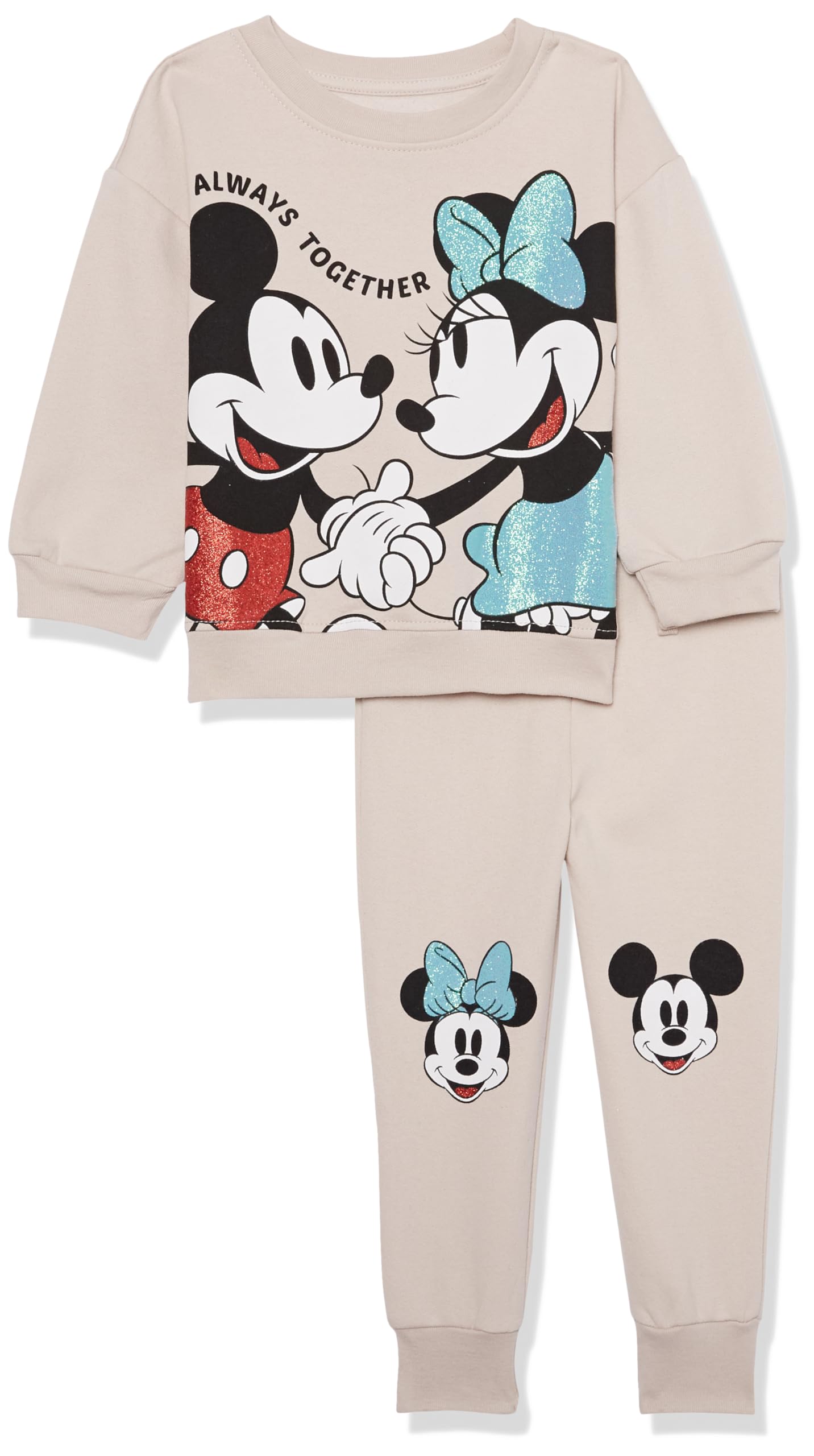 Disney Girls Taupe ' Disney's Mickey & Minnie Mouse Fleece Sweatshirt & Jogger Set - 2T-6X Set Of Sweatshirt And Jogger, 4-5