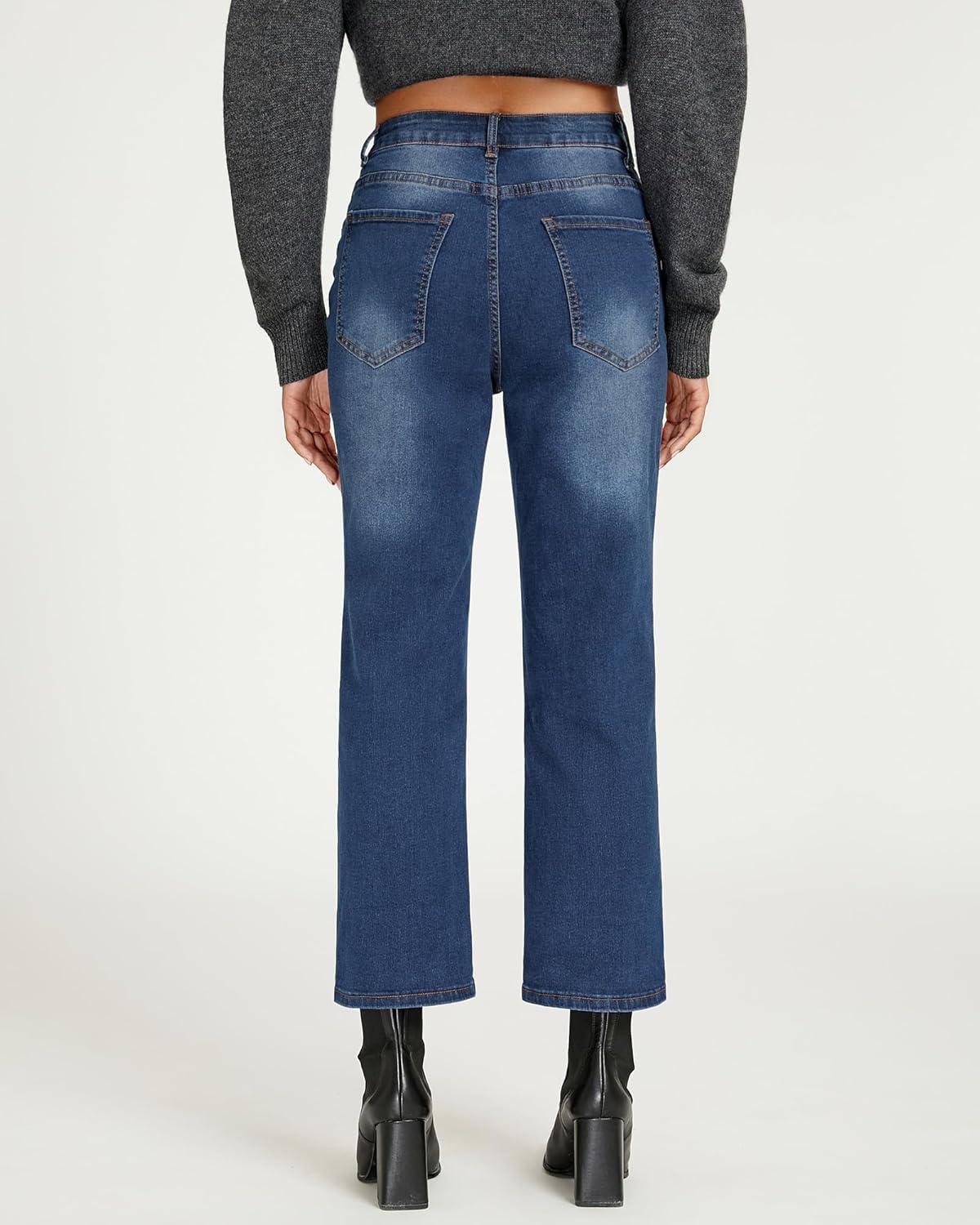 LookbookStore Cropped Jeans for Women High Waisted 90s Baggy Straight Stretchy Denim Pants Trendy Jeans with Pockets - Image 5