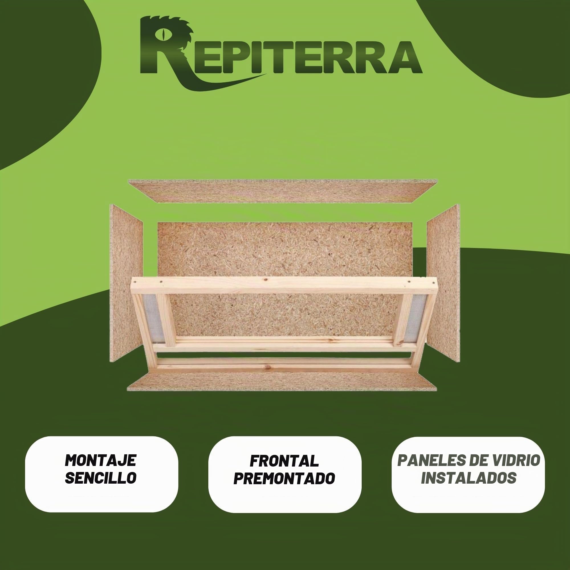 Repiterra Terrario Madera para Reptiles - Ventilación Frontal para Serpientes y Lagartos - 80 x 50 x 50 cm - OSB