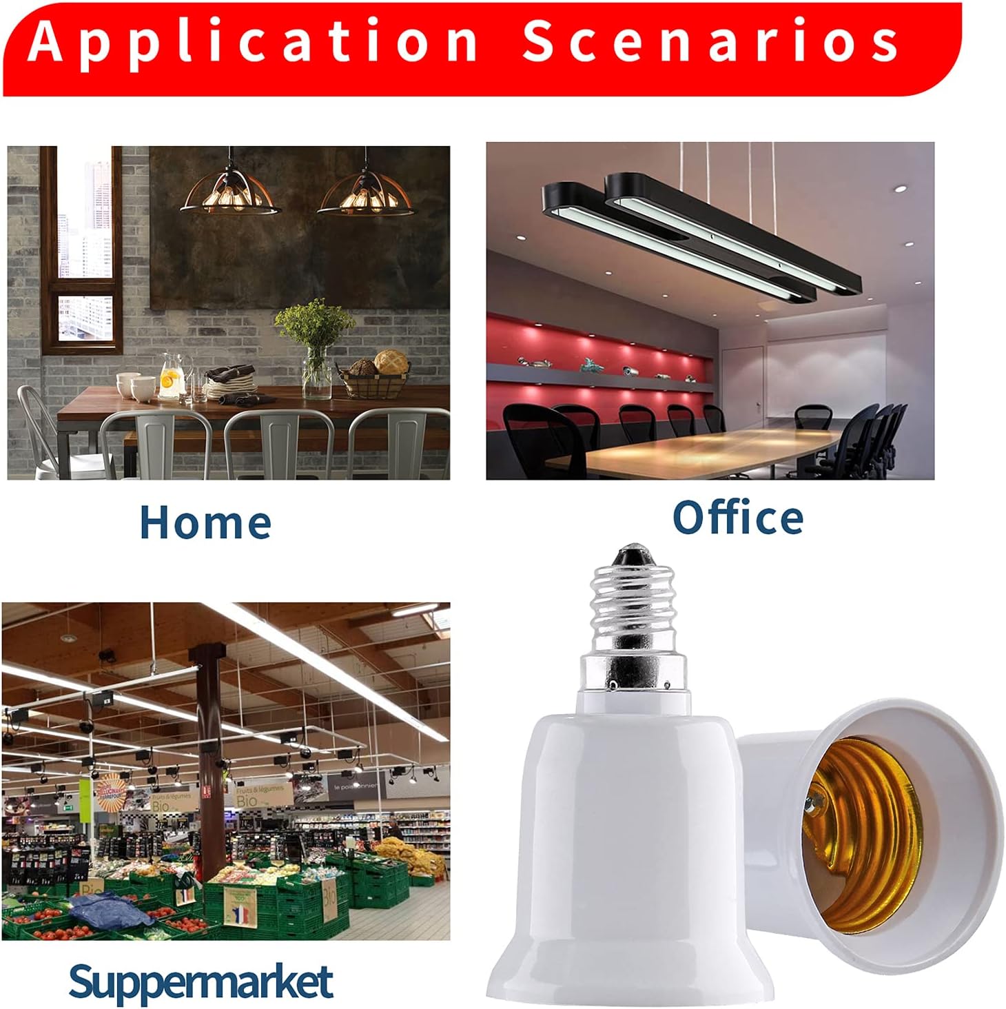 6pcs E12 to E26 Adapter, Candelabra to Medium Base Adapter, Bulb Base Converter, E12 to E26/E27 Socket Adapter for LED Energy-Saving Lamp, Maximum Wattage 60W & 120℃ Heat Resistant