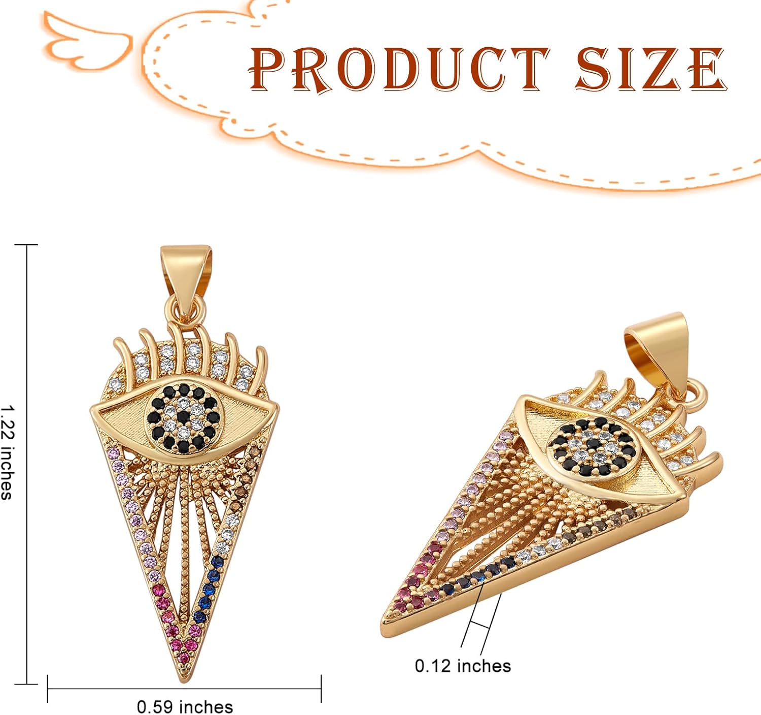 5 Pieces Heart Eye Cubic Zirconia Charm Pendants Real 16K Gold Plated Charm for Jewelry Necklace Bracelet Earring Making Crafts - Image 2