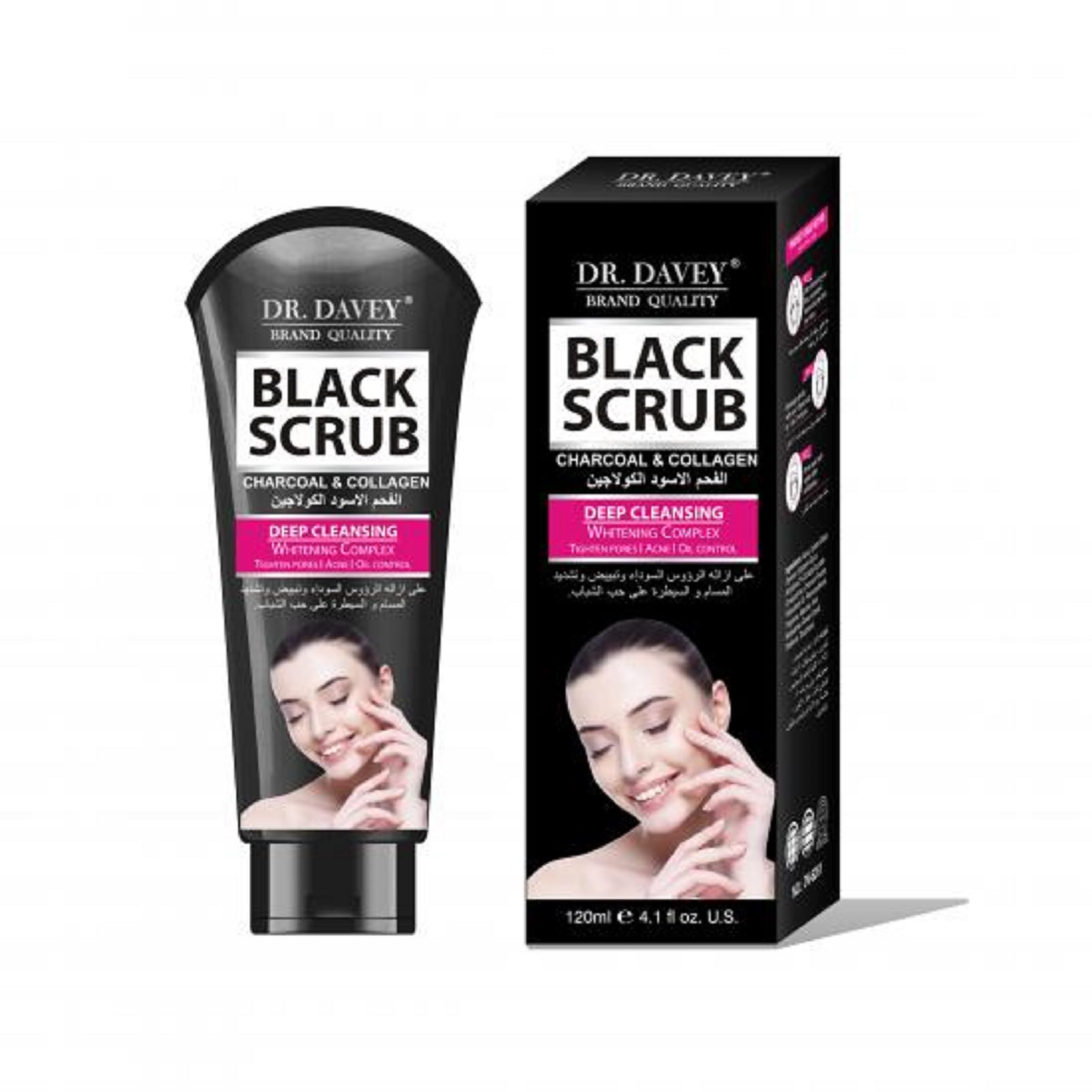 HANI PO™ DR.DAVEY Black Face Scrub Charcoal And Collagen Deep Cleansing scrub for women,scrub for face, body, 120ml - Pack of 1Cleaning face wash for women | face wash for girls | facewash for men | face cream for women - Imported face cream | face wash for girls