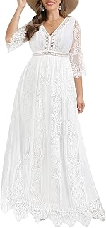Plus Size Wedding Dress Boho - Maxi Bridal Shower Bohemian Formal Lace L...