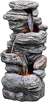 Vista 10 de Teamson Home Fuente de Agua LED para Exteriores de 33.25 pulgadas con Tazones en Cascada y Piedras Apiladas para Jardines, Paisajismo, Patios