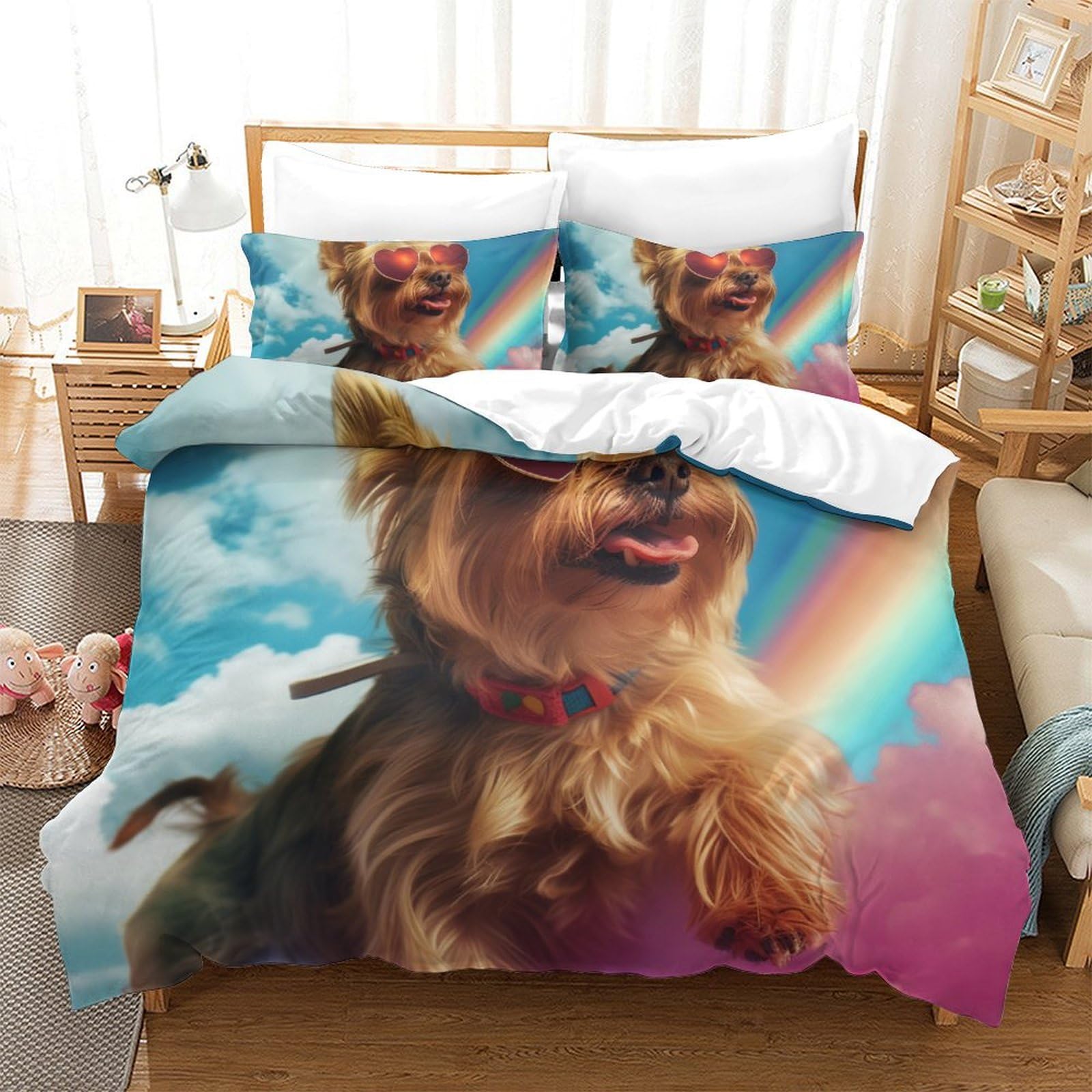 Housse de couette Yorkshire Terrier 3D | Parure de lit microfibre Super King 260x220 cm douce