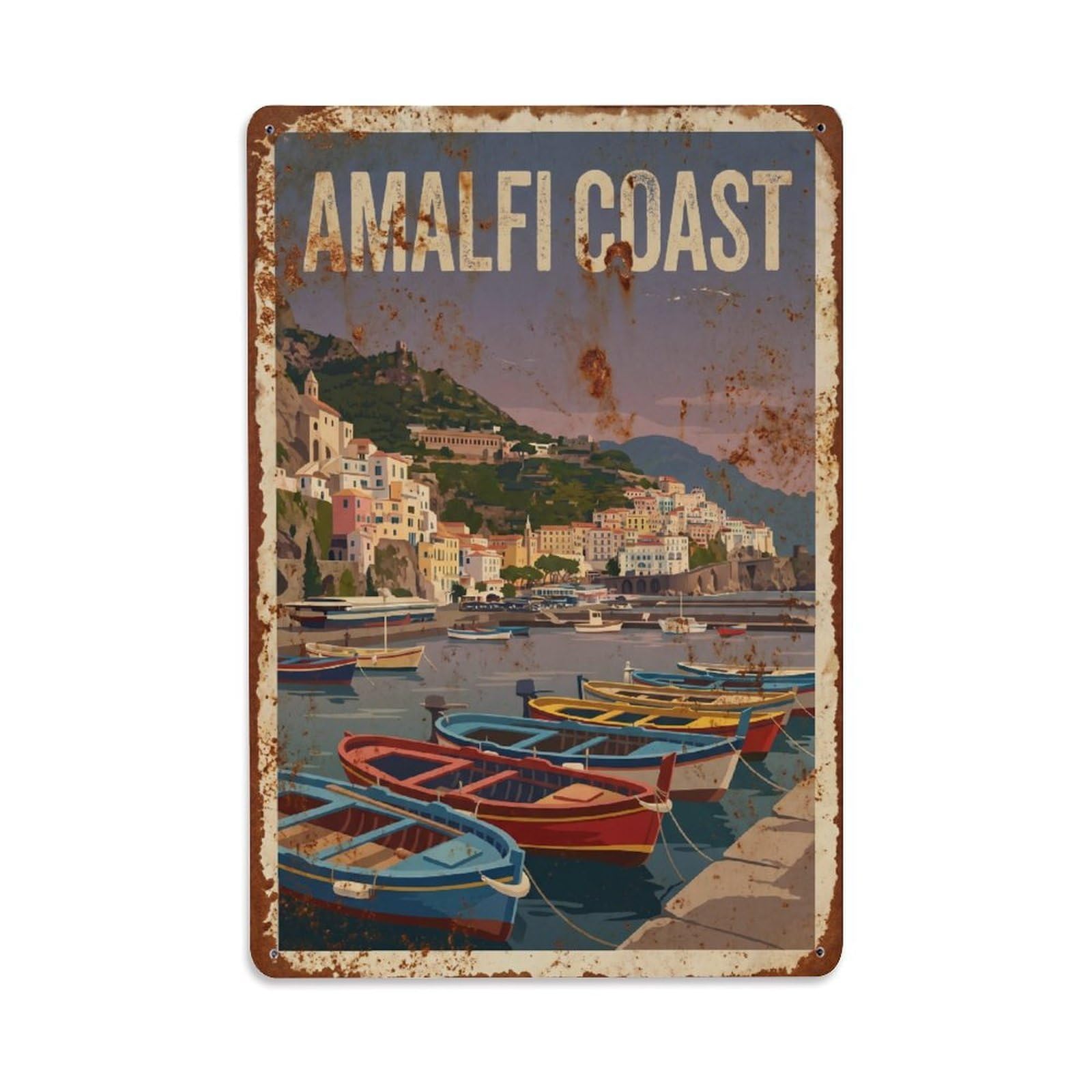 Vintage Travel Harbor Italy Fishing Metal Tin Sign