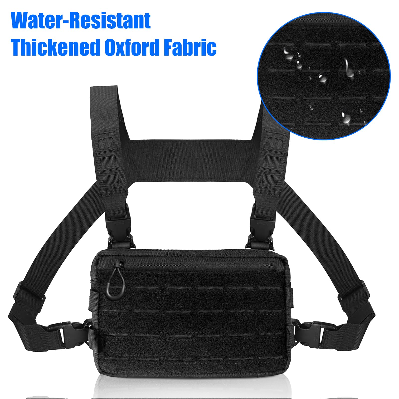 Chest Pack, taktyczna torba na klatkę piersiową, dla mężczyzn, na kemping, podróże, wędrówki, sporty na świeżym powietrzu, jazdę na rowerze, trening, fitness, czarna