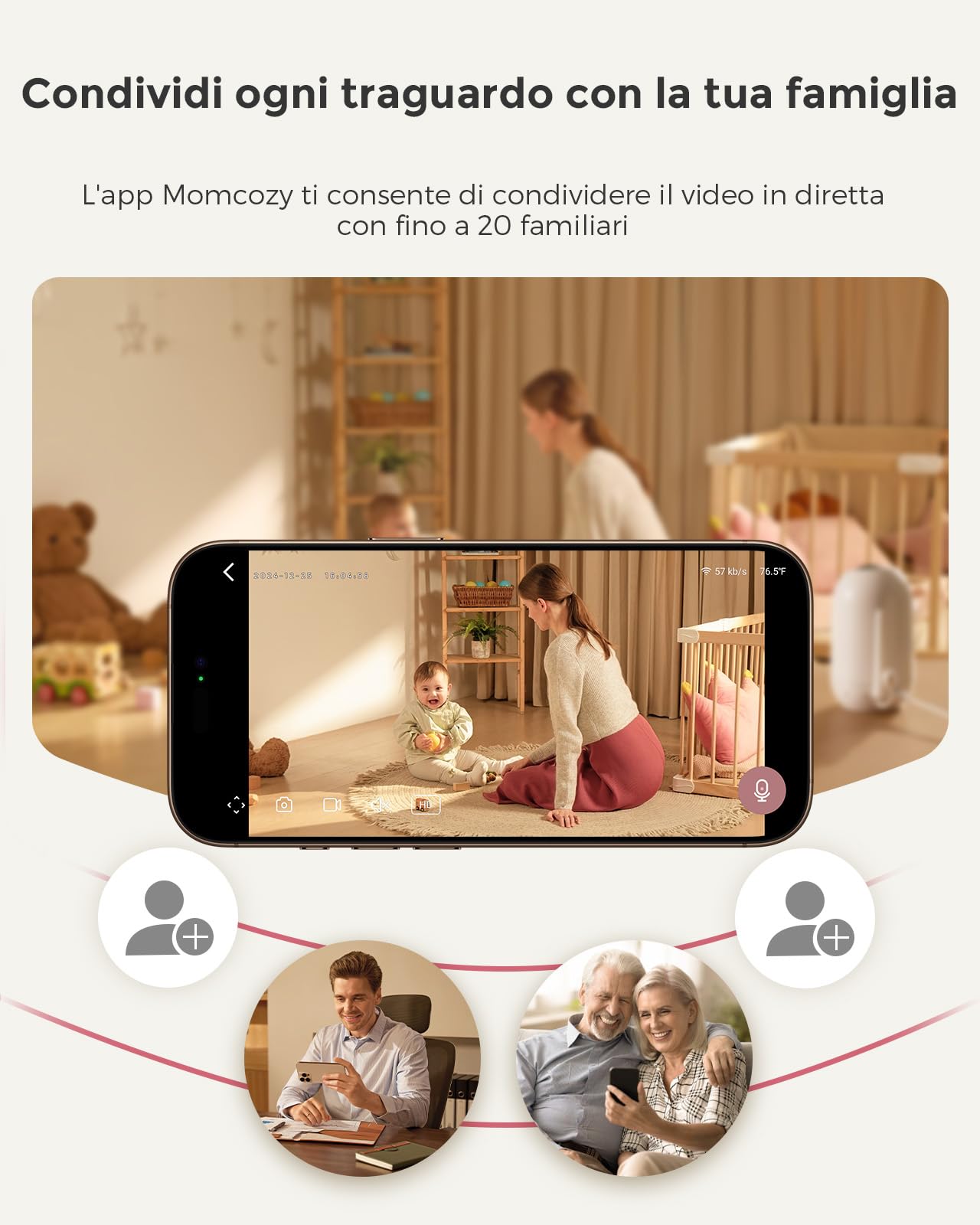 Momcozy Baby Monitor 1080P 5" WiFi Telecamera Neonato 5000mAh Batteria Zoom 4X Visione Notturna