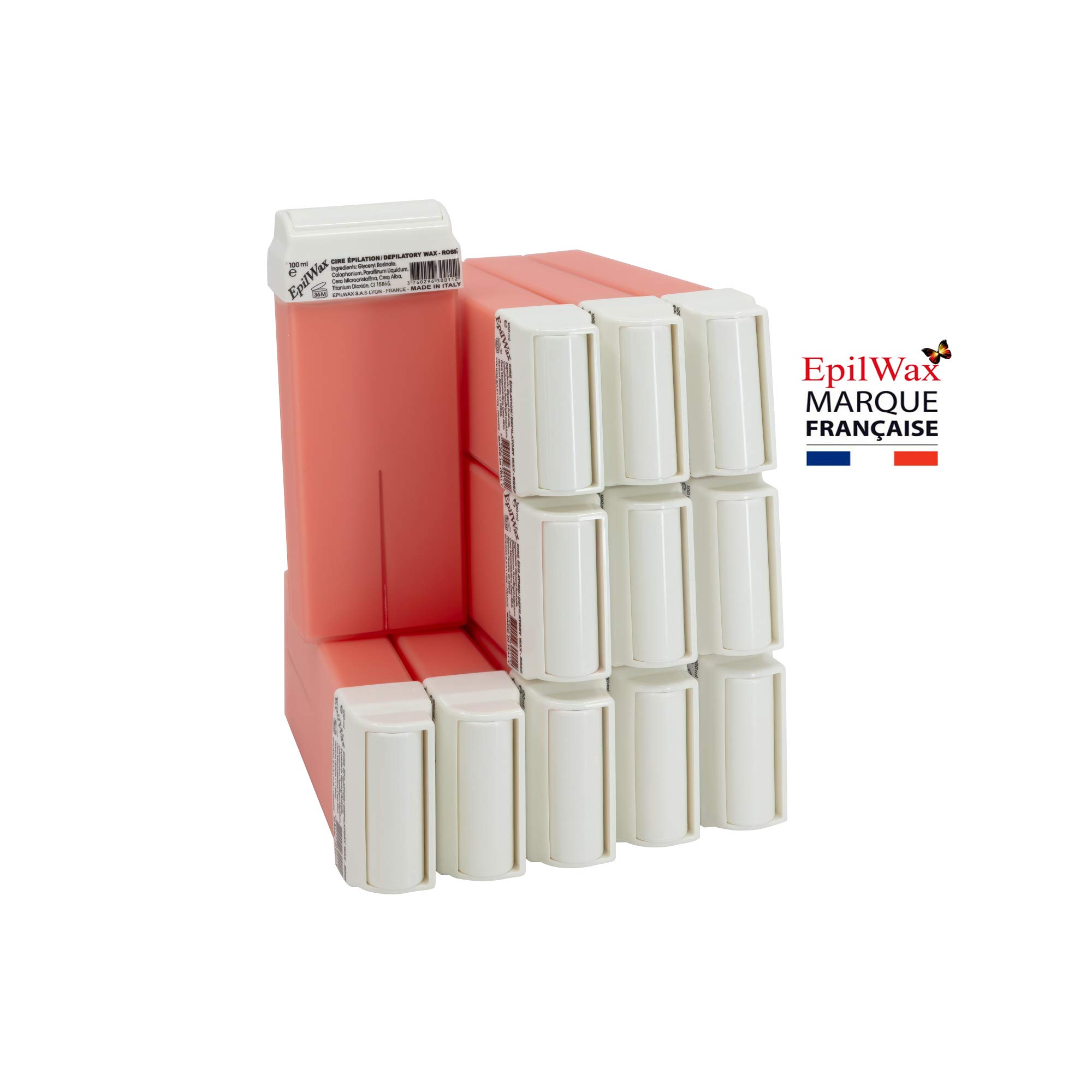 EpilWax Royal Depilation Kit wraz z profesjonalnym podgrzewaczem woskowym, 12 wałków woskowych 100 ml różowy, 100 pasków do depilacji, 1 butelka po 250 ml oleju po depilacji - (Royal Series Rose 12)