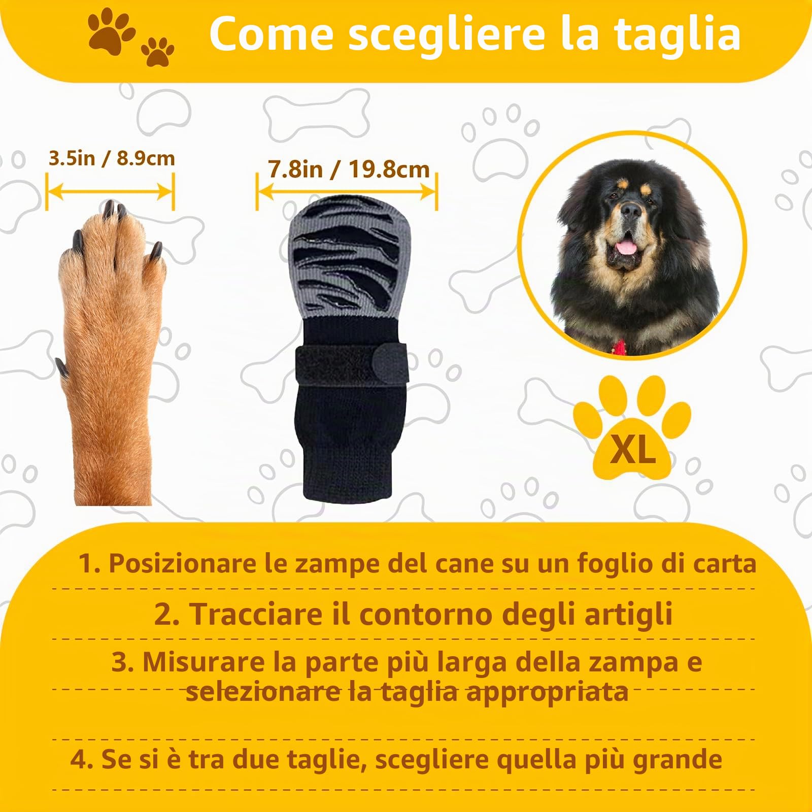 4 pezzi di protezione zampe per cani robusti anti,protettivi calzini per cani, antiscivolo per cani in gomma, con cinghie regolabili per uso interno ed esterno (XL)