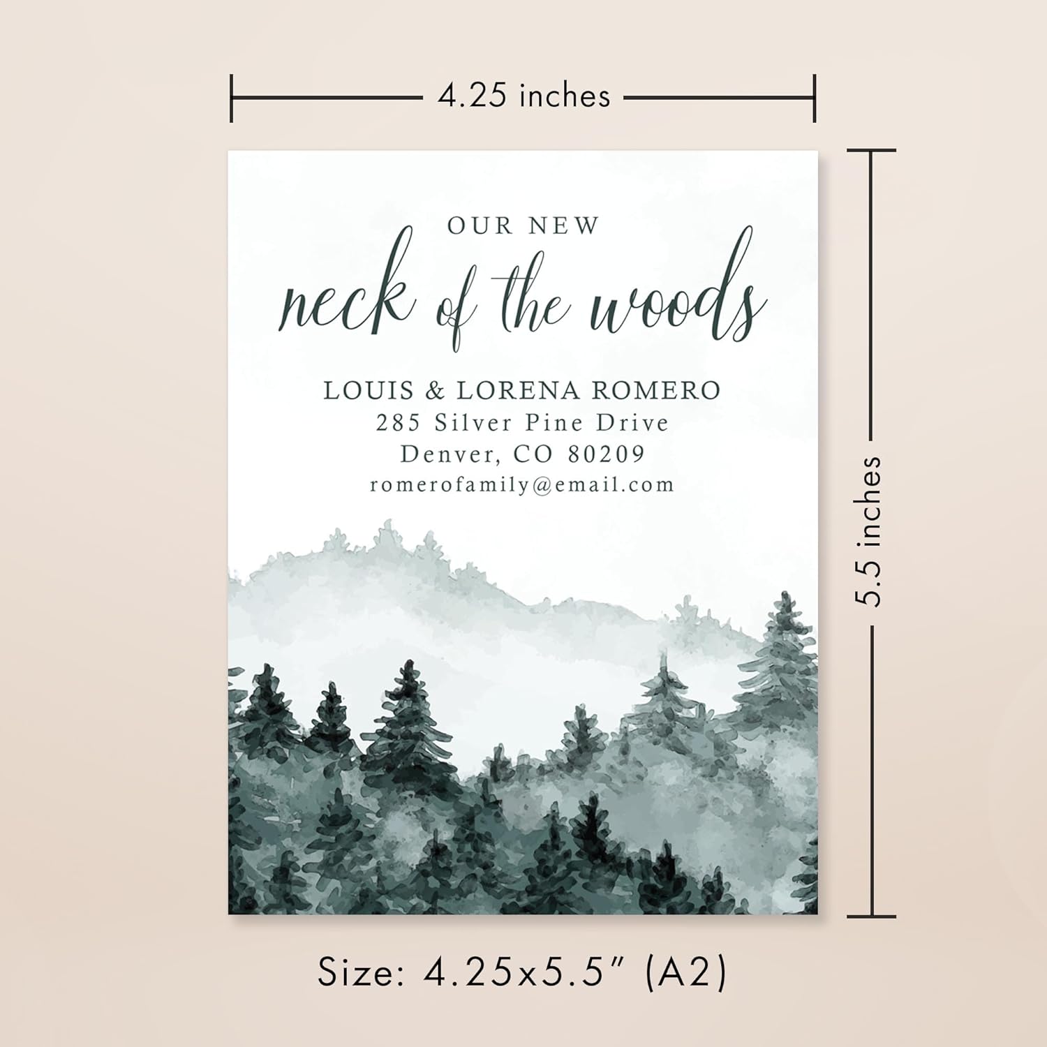 Forest Moving Announcement Cards, New Address Cards, Flat 4.25x5.5 Personalized Moving Notecards with Envelopes