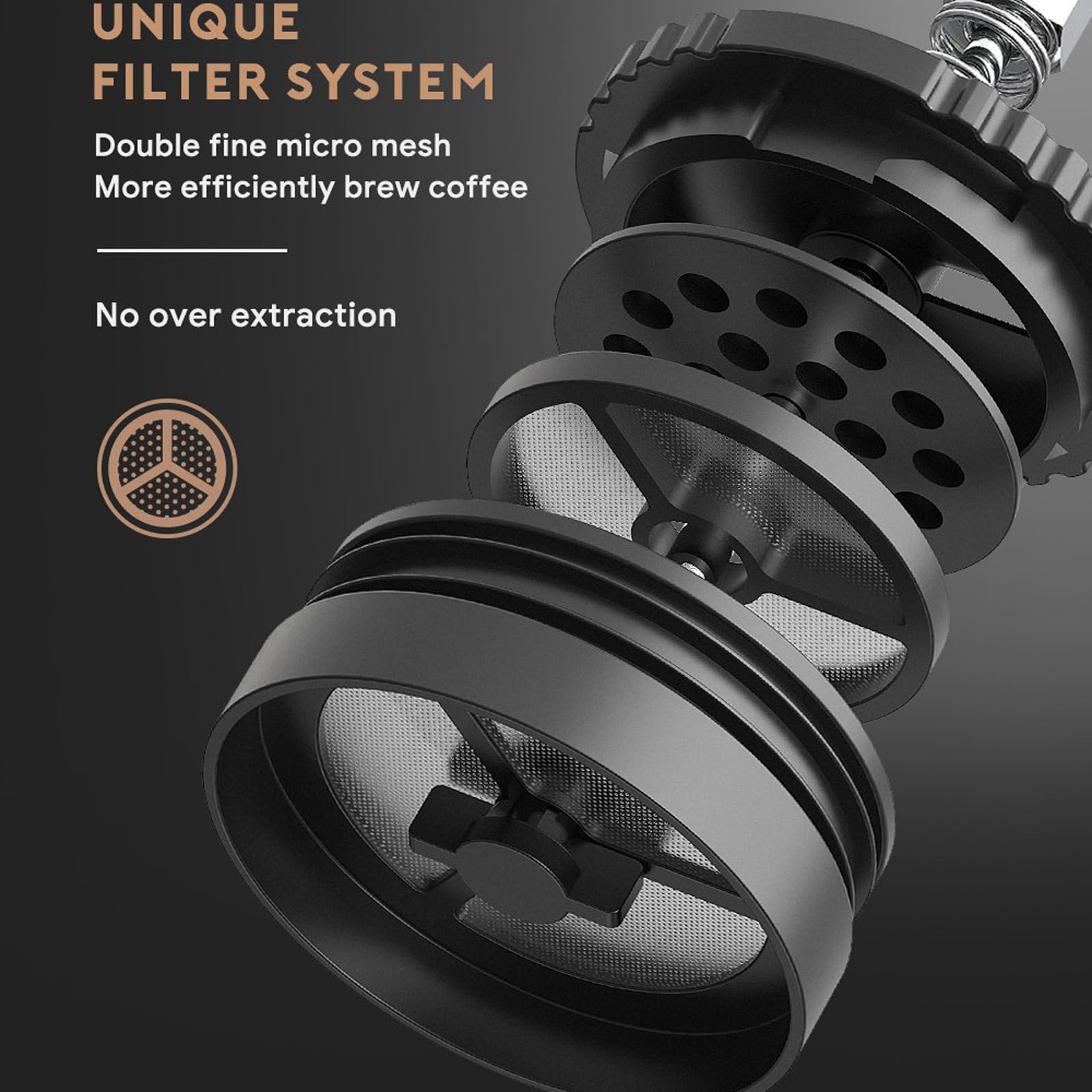 Cafetera portátil de prensa francesa aislada al vacío de 320 ml de capacidad, de acero inoxidable, tazas de viaje al aire libre