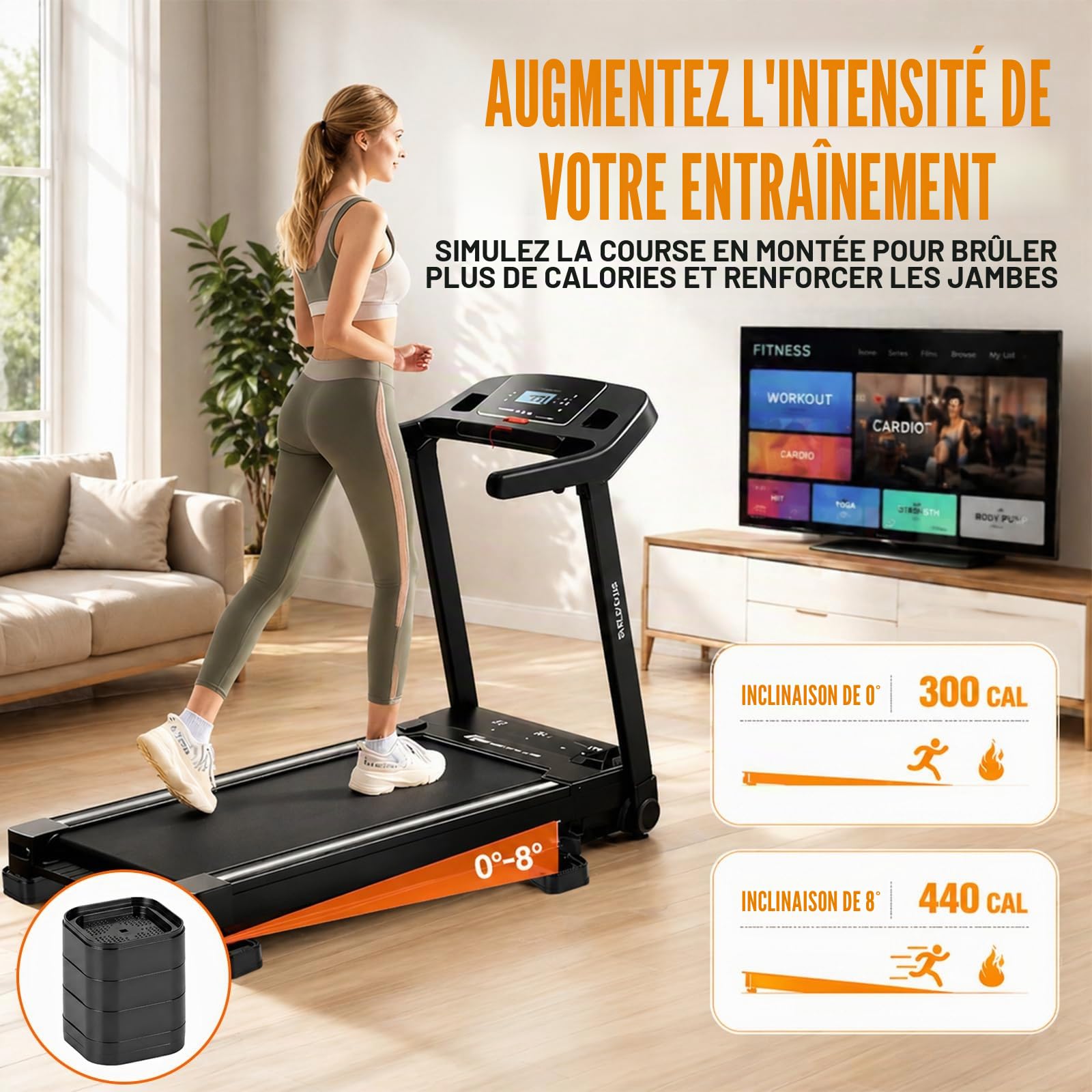 4 blocs d’élévation inclinés pour tapis de course, blocs d’inclinaison empilables, entraînement en côte, tapis antidérapant pour la protection du sol pour la maison et le gym