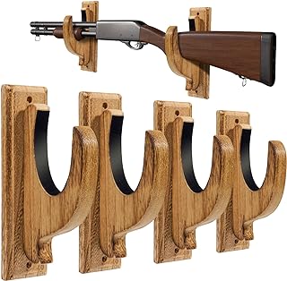 Gun Rack Wall Mount,4 Pack Gun Racks for Wall Shotgun Hooks Gun Wall Mount Indoor Gun Racks Rifle Wall Mount Wooden Gun Cabinets Stand Display Shelf Brown - iFeelonely
