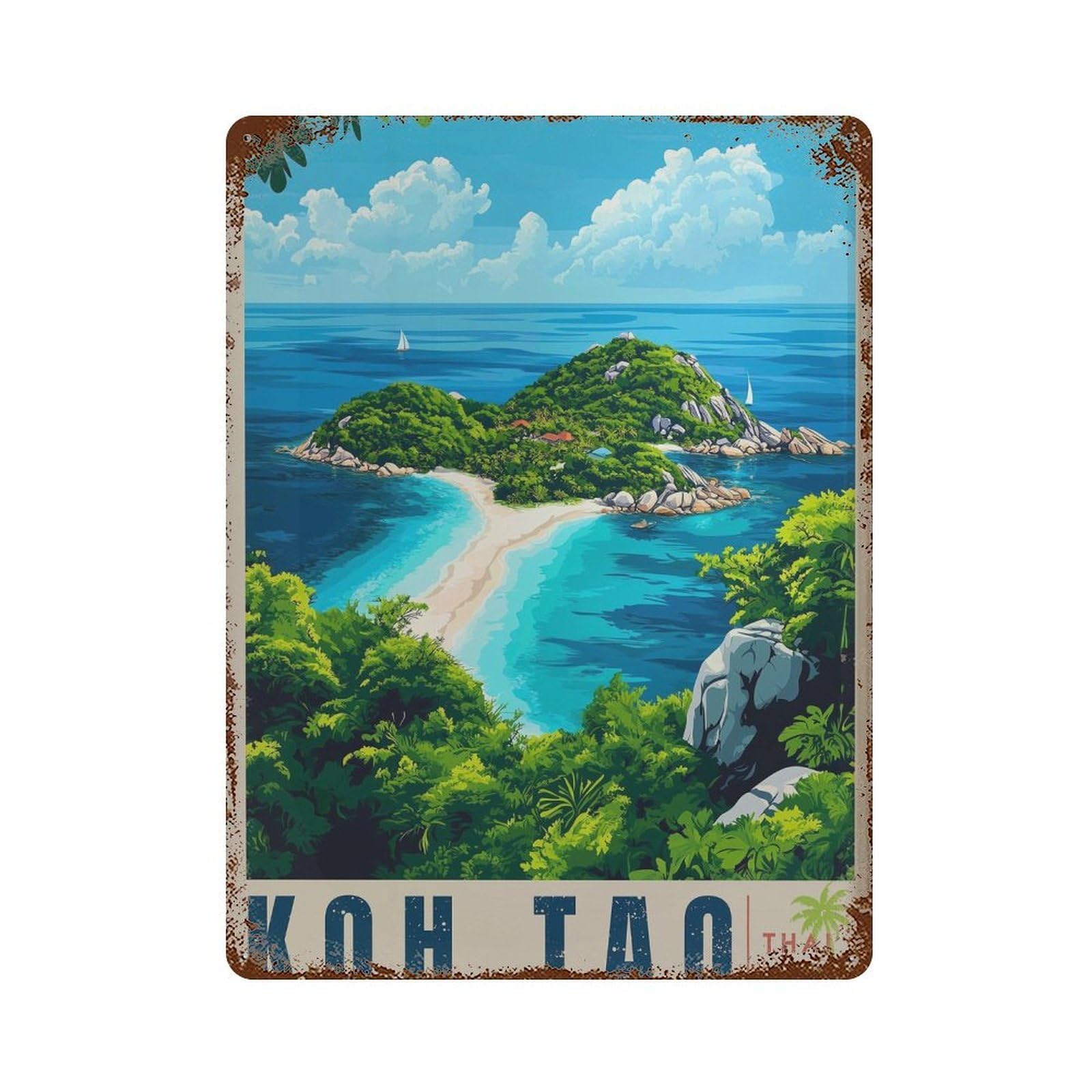 xiaoxiaoshen Koh Tao Thailand Travel Tropical Island Wall Decor Art Metal Tin Poster Modern Home Decor Art Home Bar Shop Decorations Vintage Sign 40x30cm