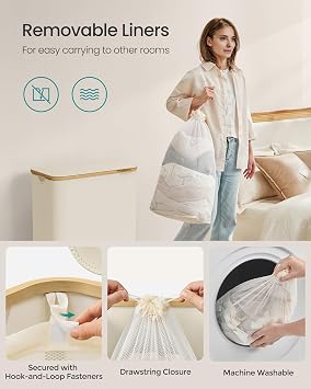 SONGMICS 130L Laundry Basket with Lid, Laundry Hamper with Bamboo Handles
