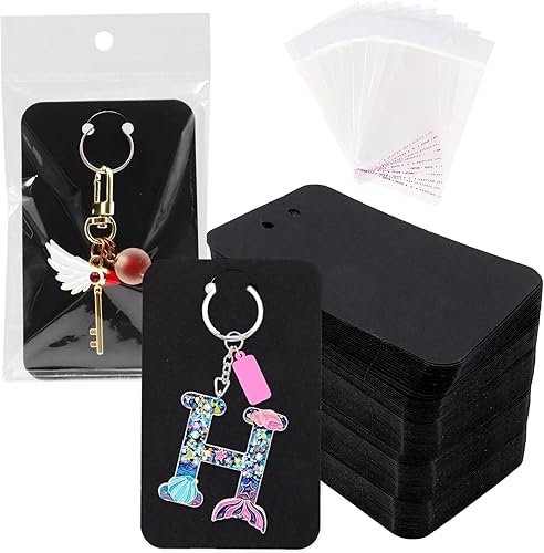 ZYNERY - 100 tarjetas de exhibición de llaveros, soporte para llavero de 3 x 4.7 pulgadas con bolsas autosellantes, estante de exhibición de