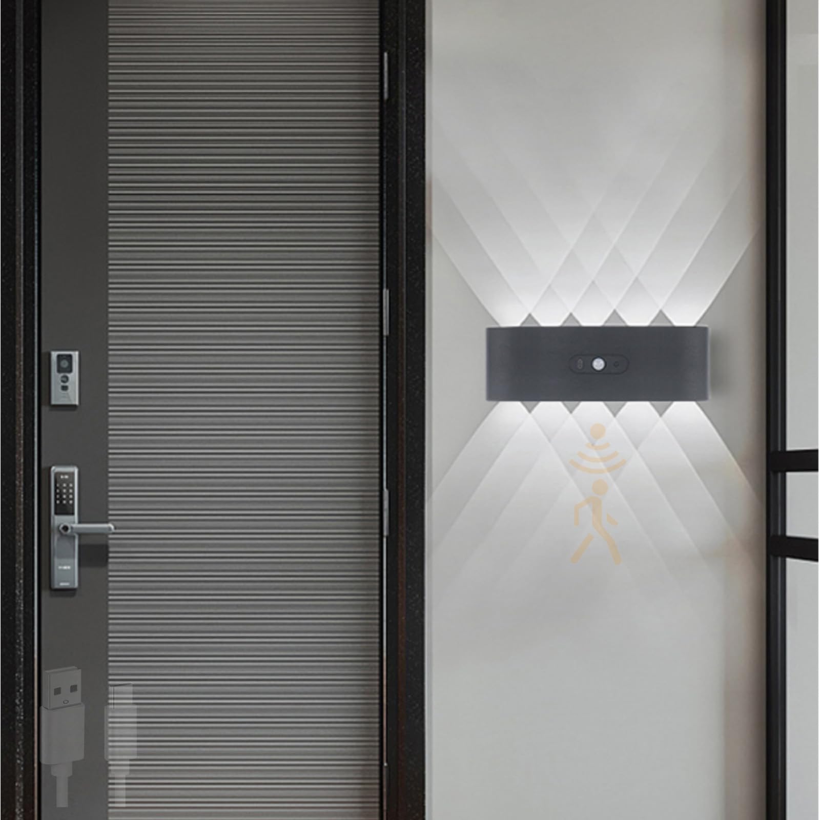Aplique de pared con sensor de movimiento y batería recargable USB 8