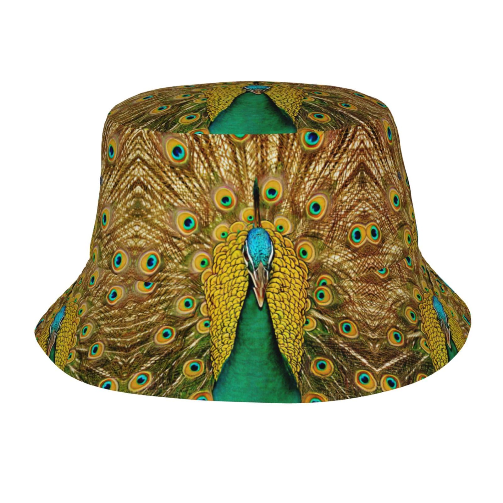 biaozhgr Peacock Print Trendy Sun Hat for Men and Women Cap for Beach Golf Fishing Hiking and Outdoor Vacation Black