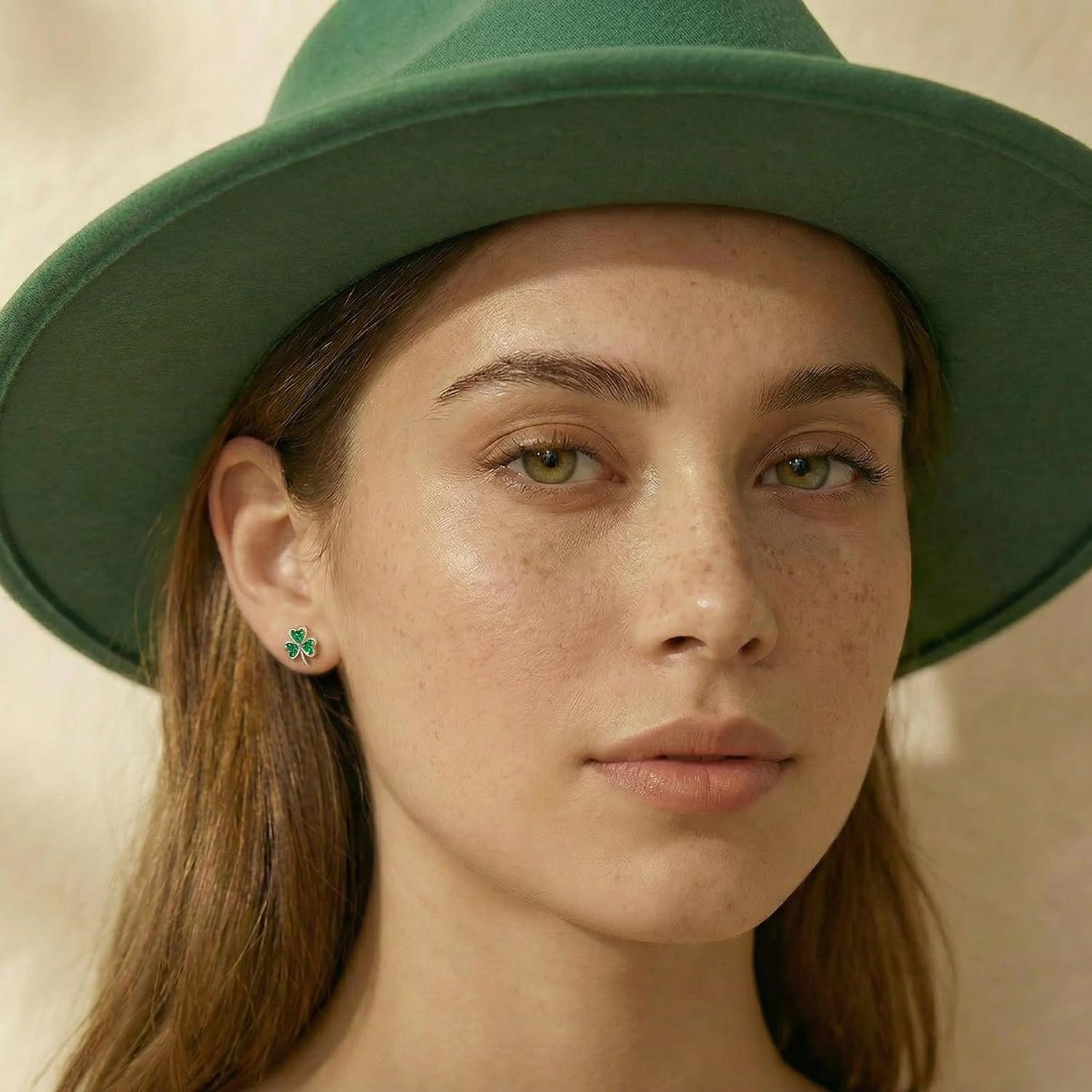 SLUYNZ 925 Sterling Silver Green Shamrock Earrings Stud for Women Teens CZ Love Clover Studs Earrings