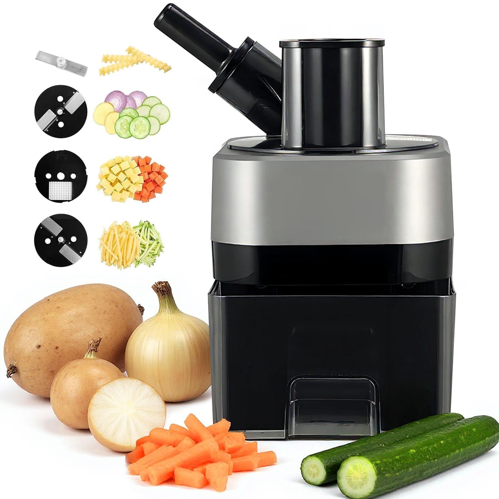 GYKOZY Commercial Vegetable Chopper,Electric Vegetable Dicer Slicer,Double Feed Port with 4 Stainless Steel Blades for Carrot Potato Onion