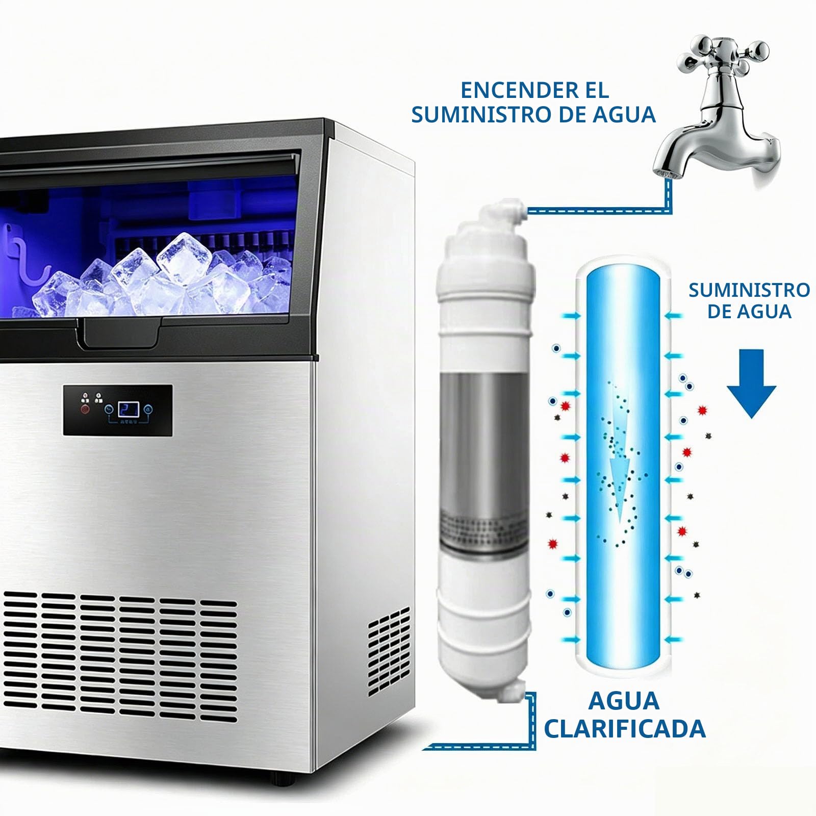 Máquina de Hielo Comerciales 60KG/24H Máquina para Hacer Hielo Industrial Panel de Control LCD Inteligente,para Cafeterías,Bares,Hoteles