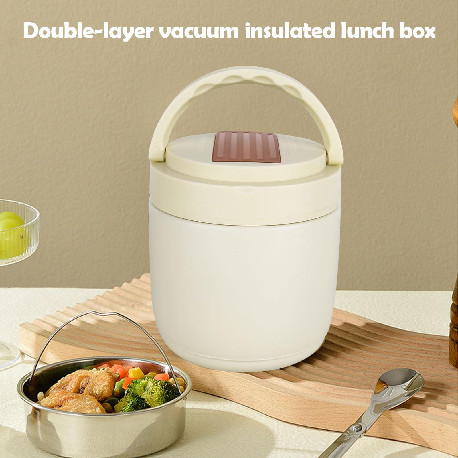 Contenitore Termico Per Pranzo 800ml - Acciaio Inox, Cucchiaio Pieghevole, A Prova Di Perdite, Per Ufficio