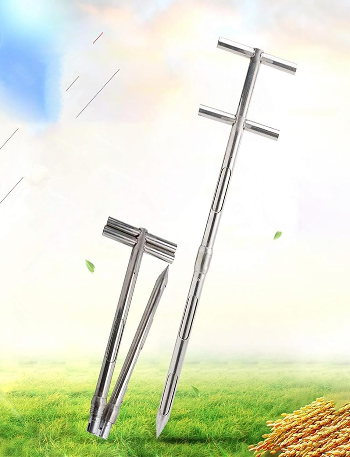 Stainless Steel Grain Powder Sampler Probe with Rotary Handle - Double Tube Sampling Thief for Granules and Solid Bags (3.2cm Diameter, 400cm/157.7in Length)