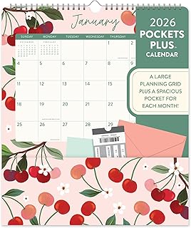 Orange Circle Studio Pockets Plus Wall Calendar 2026, Fruit & Flora, Large Monthly Planner, Hanging Organizer, Aesthetic for Home Office, Classroom, School, Family Calendar, Easy Planning & Organizing