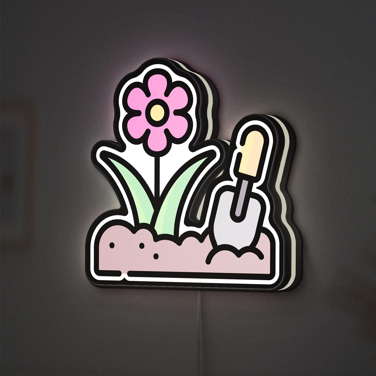 Flower Gardening 3D Novelty Light Box, Trowel and Nature Lamp Decor for Outdoor Gardeners and Botanical Enthusiasts (Width 8 inch, 20cm)