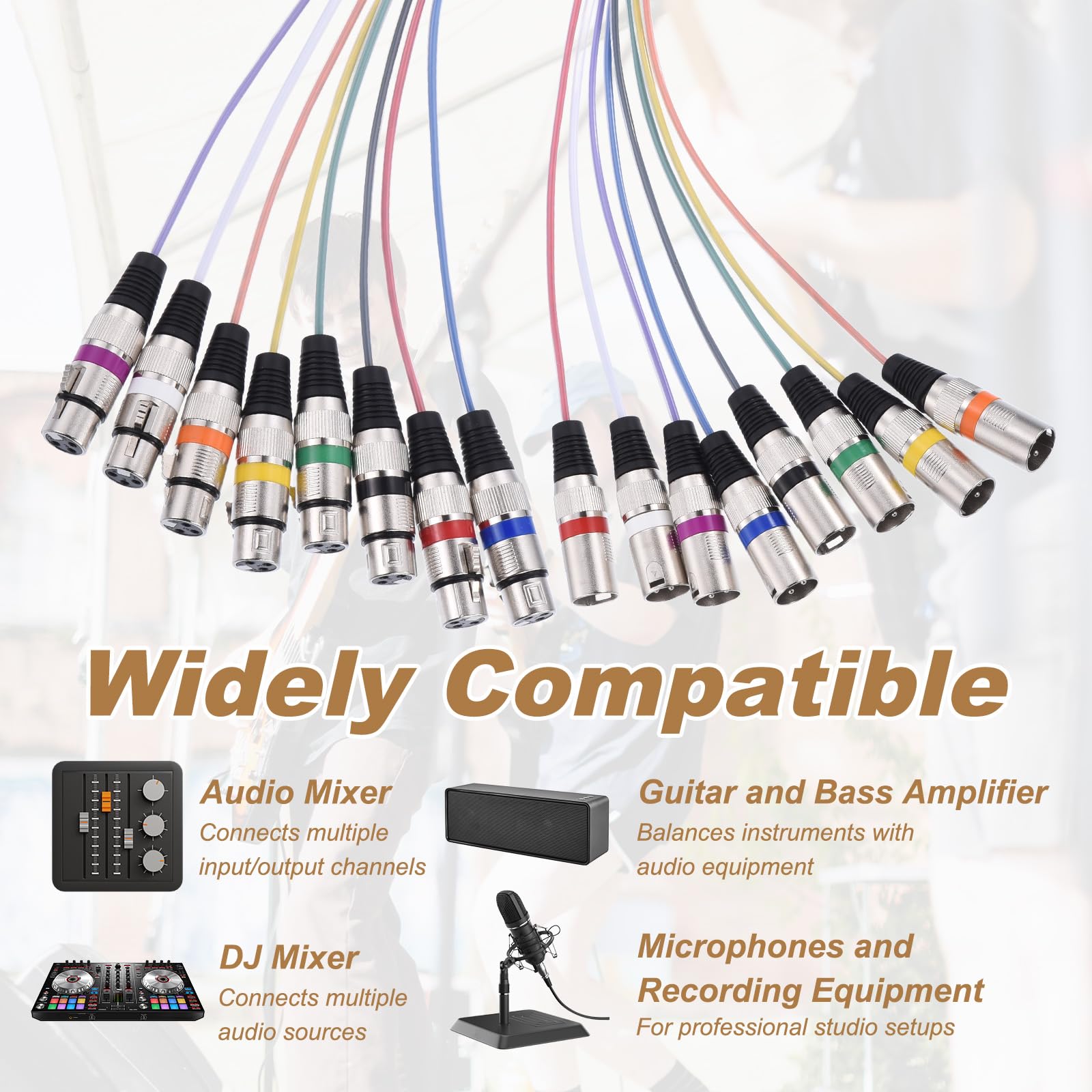 sourcing map Cable de serpiente de 8 canales de 26.25 pies, cable de micrófono XLR macho a XLR hembra, 25 AWG, 8 conectores mono equilibrados, divisor digital para equipo de micrófono de grabación de