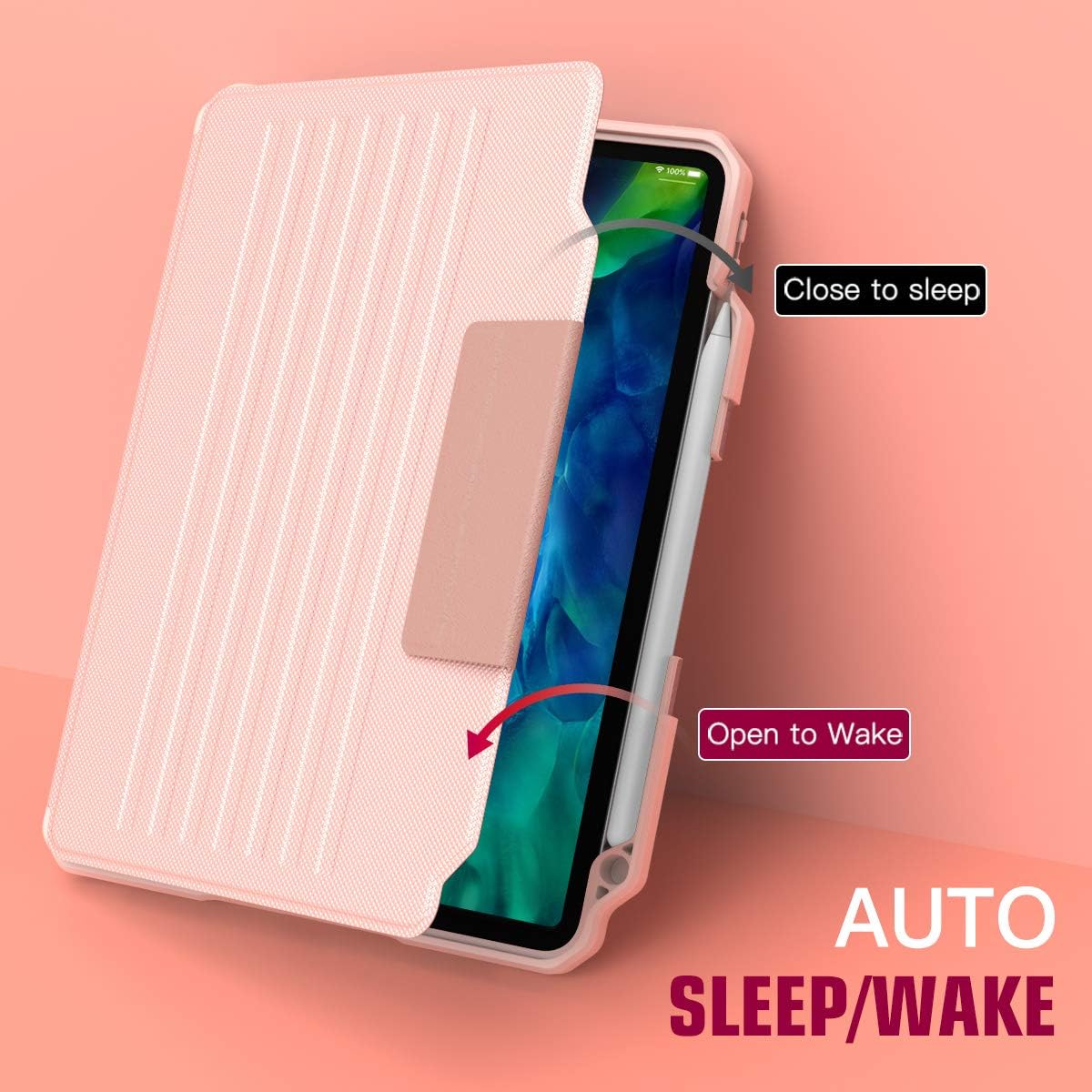 Super Big Clearance! MoKo Case Fit iPad Pro 11 2nd Gen 2020 & 2018 - [Support Apple Pencil 2 Charging] Shockproof Rugged Protective Case with Multi-Angle Magnetic Stand, Pencil Holder & Auto Sleep/Wake - Rose Gold