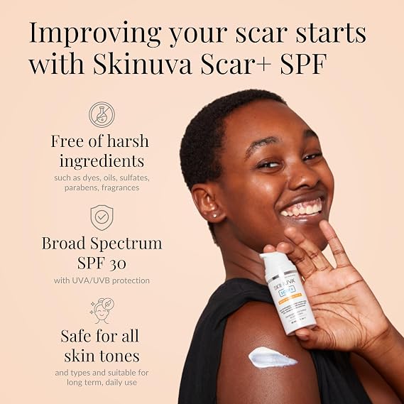 Skinuva Scar+ Cream SPF 30 for Face & Body (0.5 oz) | Helps Fade the Appearance of Old & New Scars, Treatment for Surgery, Burns & Other Skin Trauma