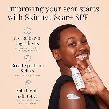 Skinuva Scar+ Cream SPF 30 for Face & Body (0.5 oz) | Helps Fade the Appearance of Old & New Scars, Treatment for Surgery, Burns & Other Skin Trauma