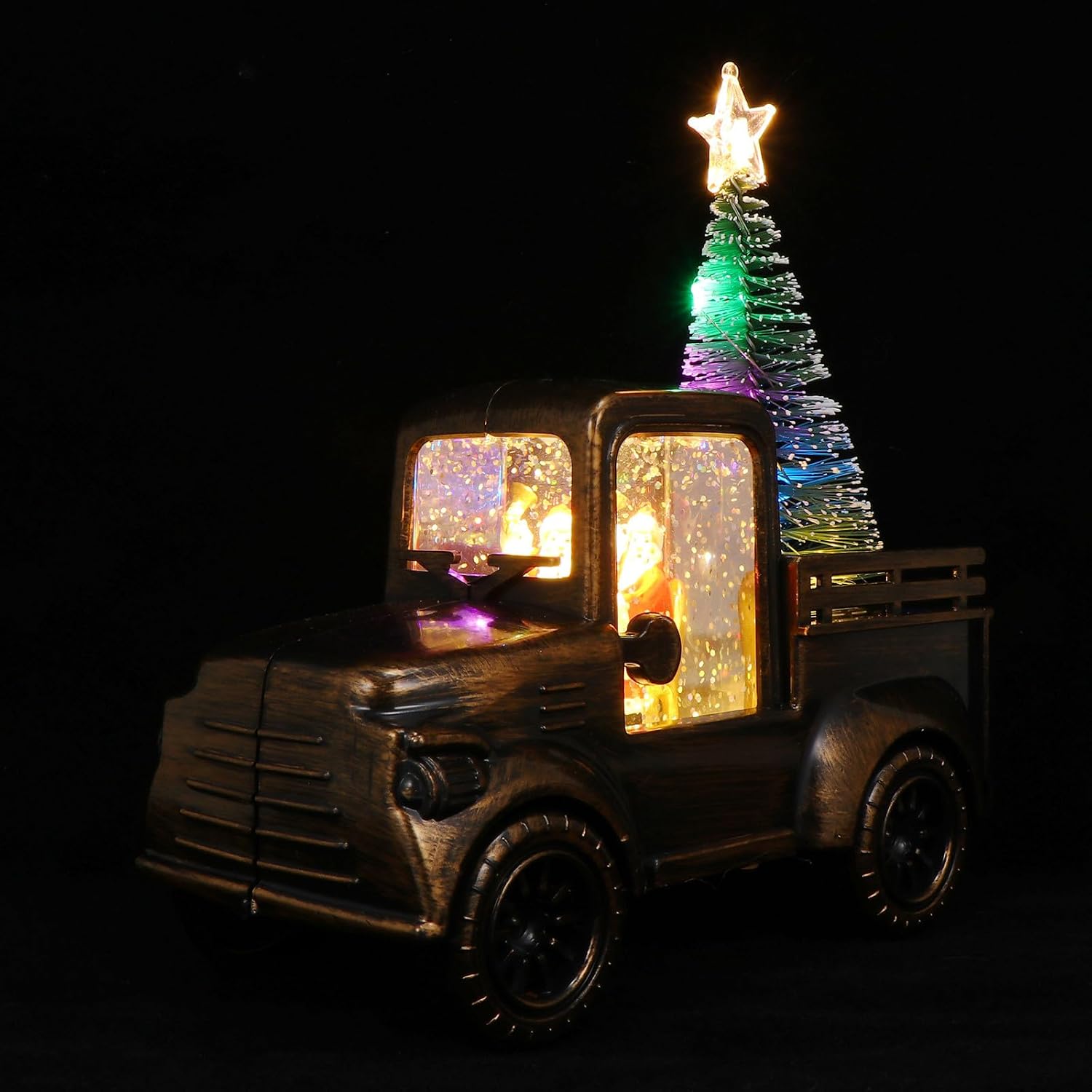 Christmas Santa Claus Tractor Ornaments Resin with Luminous Decoration Light 2pcs Art Versatile Holiday Figurines for Bedroom and Office Decor