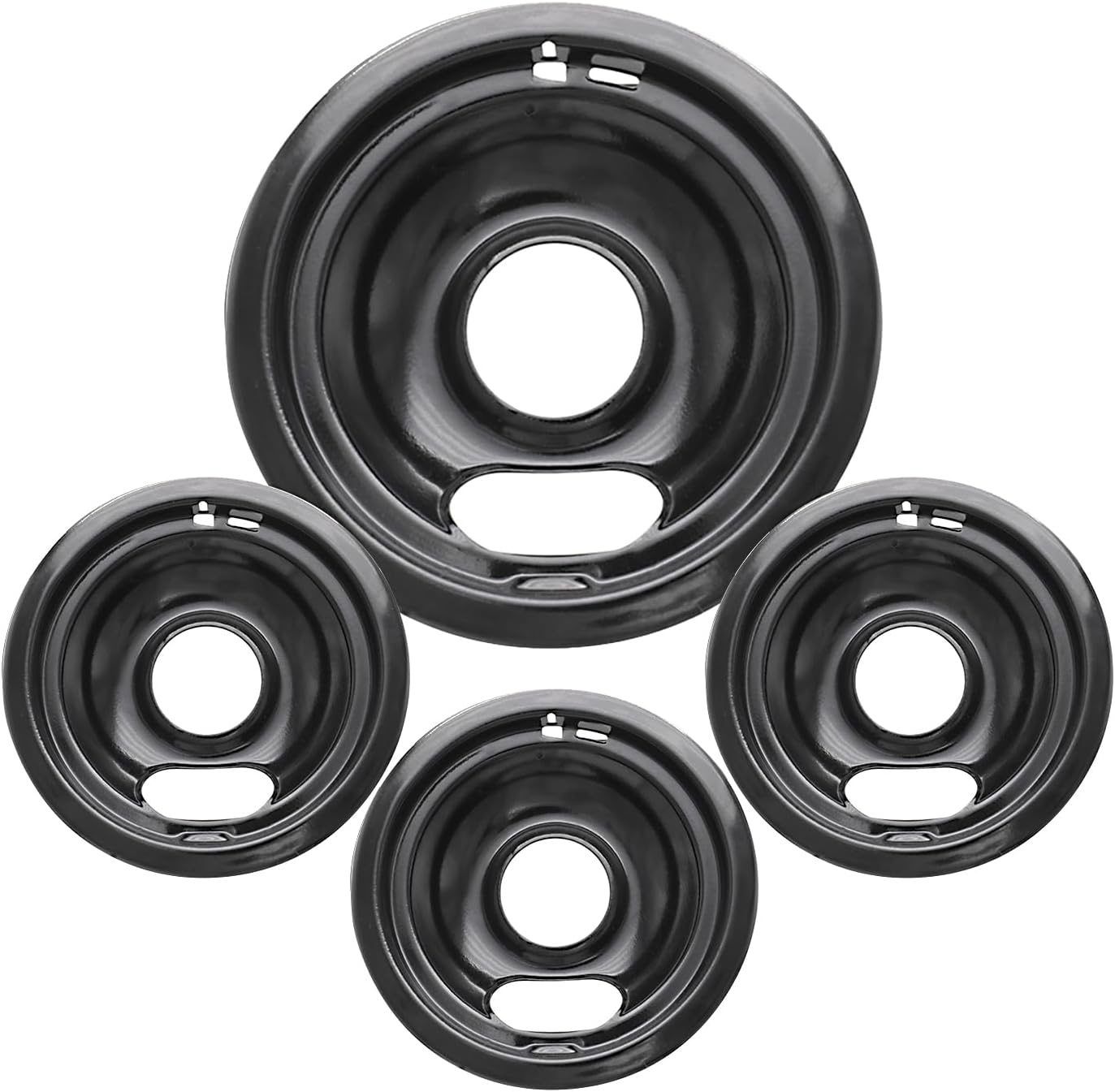 4-Piece Drip Pans Set - Compatible with GE Stoves - Chrome Finish Electric Stove Burner Drip Pans - 2 x 6inch, 2 x 8inch Stove Drip Pans - GE Stove Drip