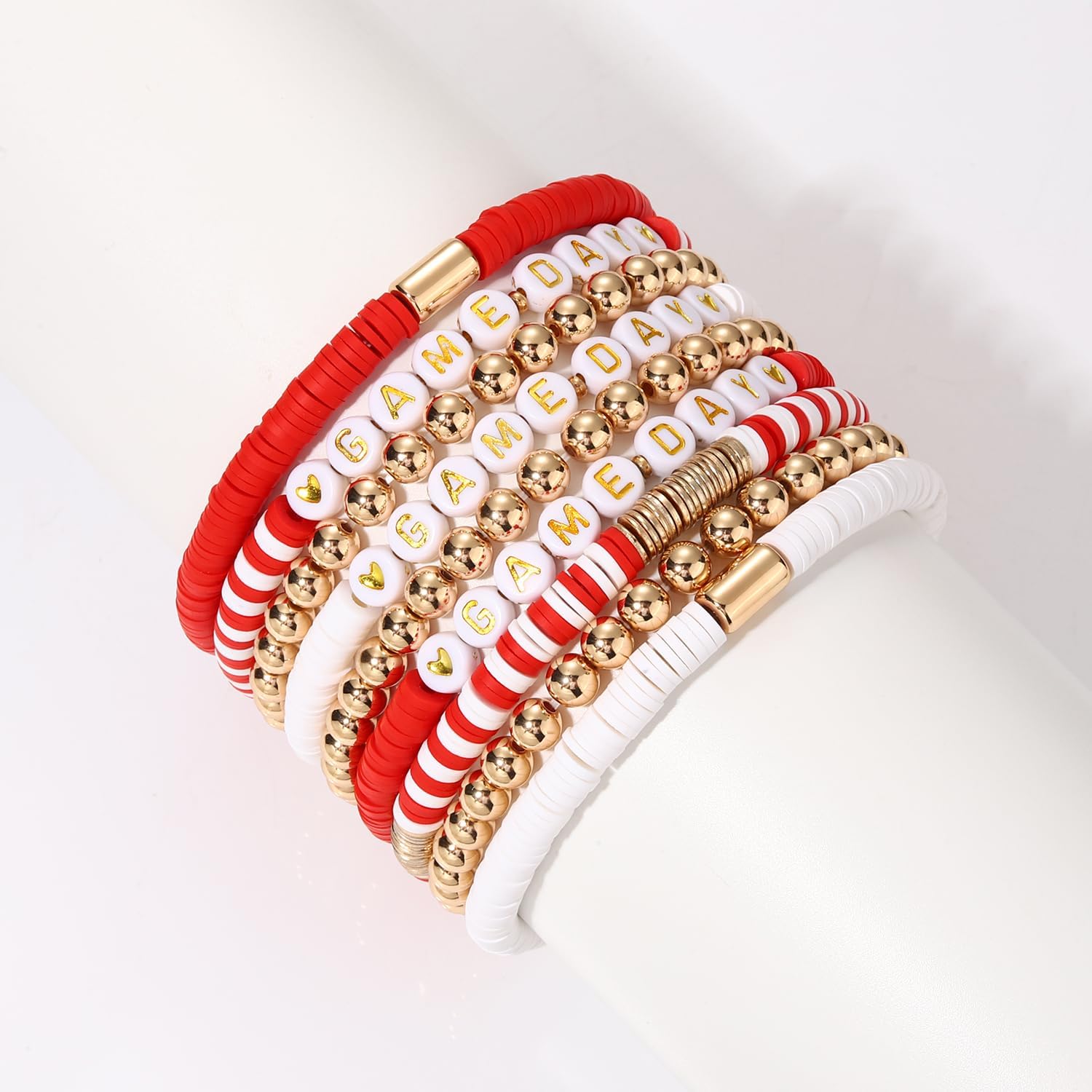 NLCAC 9 Pack Game Day Bracelets Stackable Heishi Beaded Stretchy Bracelet Preppy Jewelry Baseball Football Team Bracelets Sports Fan Accessories Gifts image 4