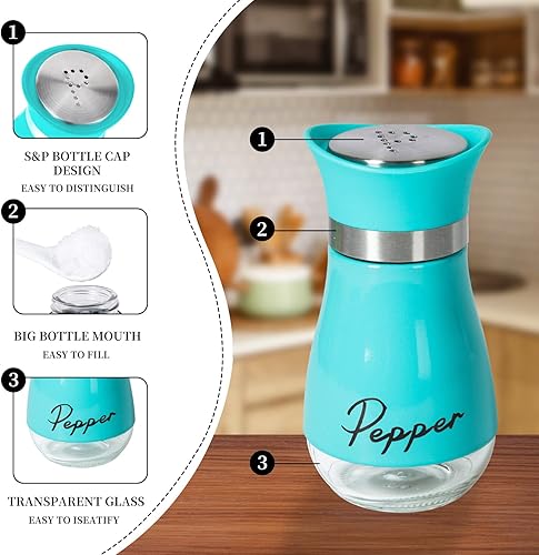 Miniatura 2 de Juego de 2 saleros y pimenteros, recargable con tapa de acero inoxidable, recipiente para especias, botella para cocina, restaurante, picnic (azul)