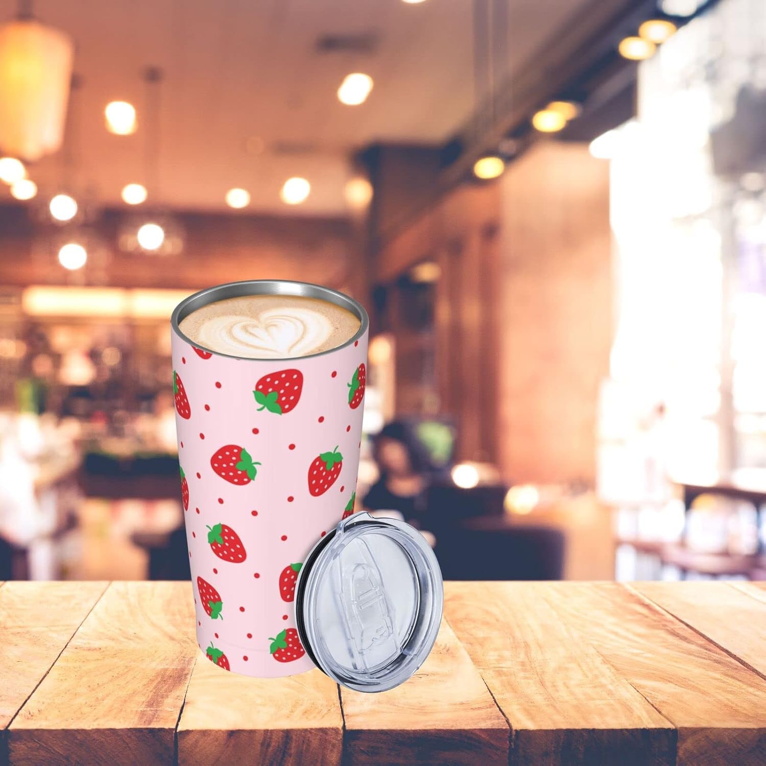 Dujiea 20oz Tumbler With Lid And Straw, Red Strawberry Vacuum Insulated Iced Coffee Mug, Reusable Travel Cup Stainless Steel Water Bottle - Image 6