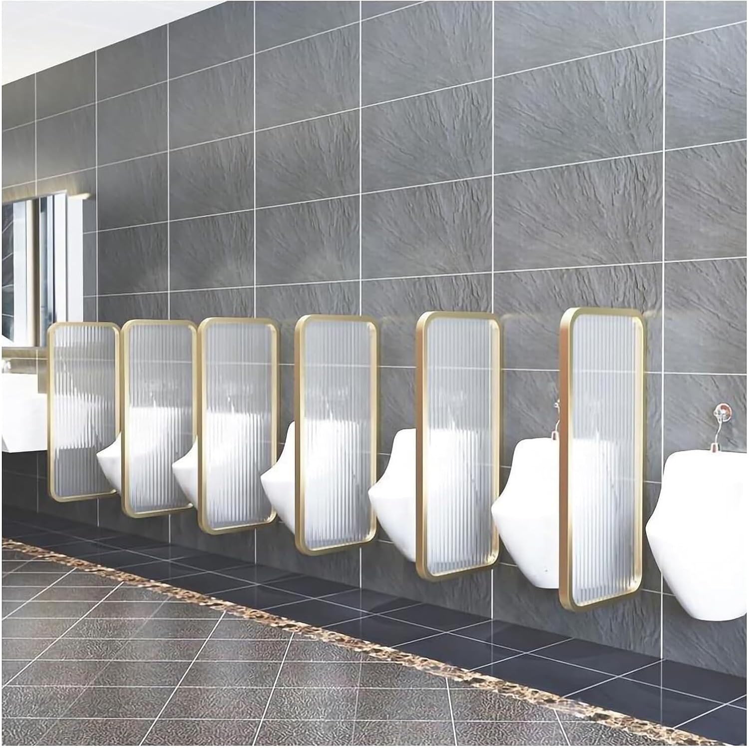 1PCS Wall Mounted Male Urinal Privacy Screen Cast Iron Frame And Translucent Glass Panel Toilet Partition(Golden Color)
