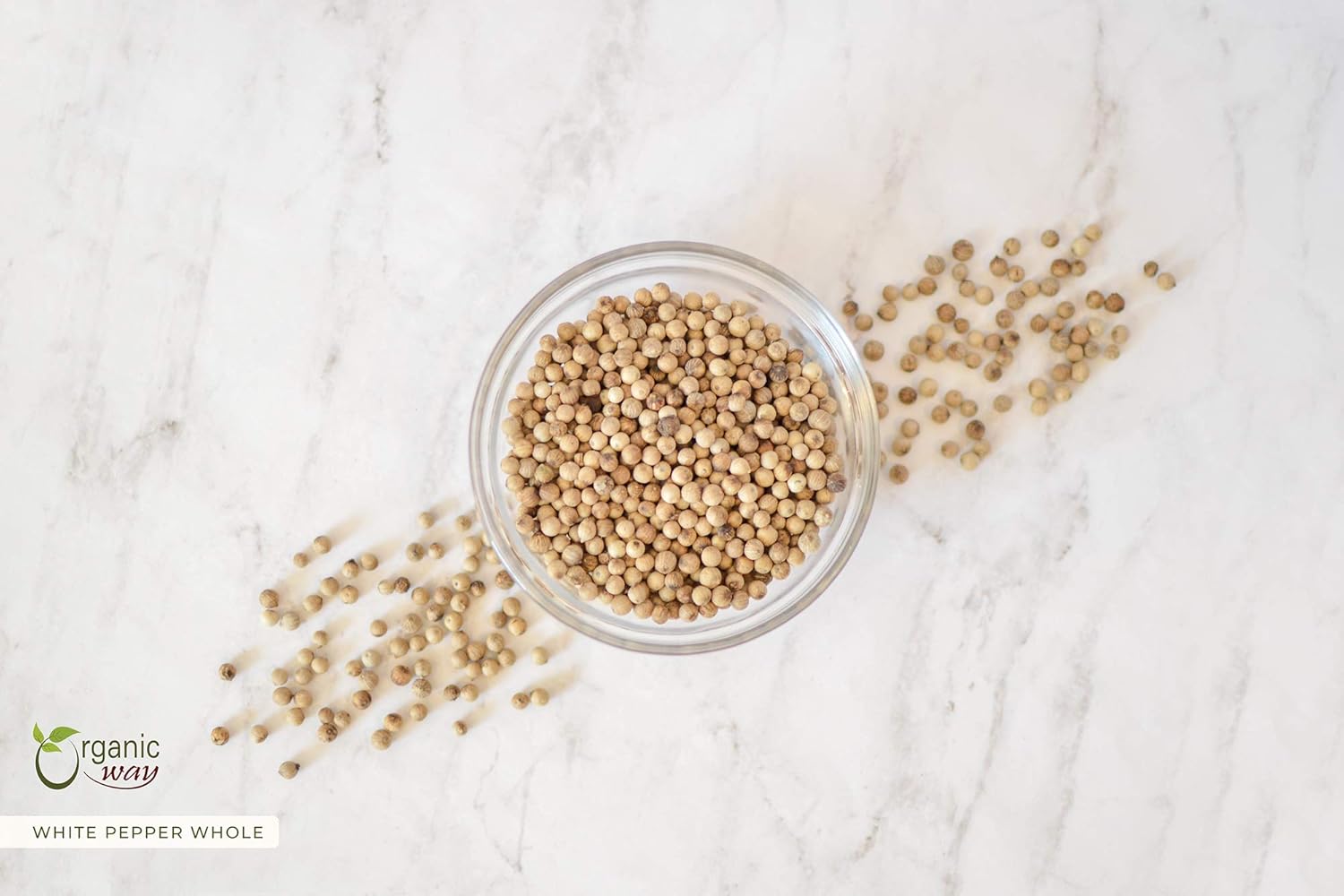 Organic Way Premium White Peppercorns Whole (Piper nigrum) - Grinder Refill | Organic & Kosher Certified | Raw, Vegan, Non GMO & Gluten Free | USDA Certified | Origin - India (1LBS / 16OZ)