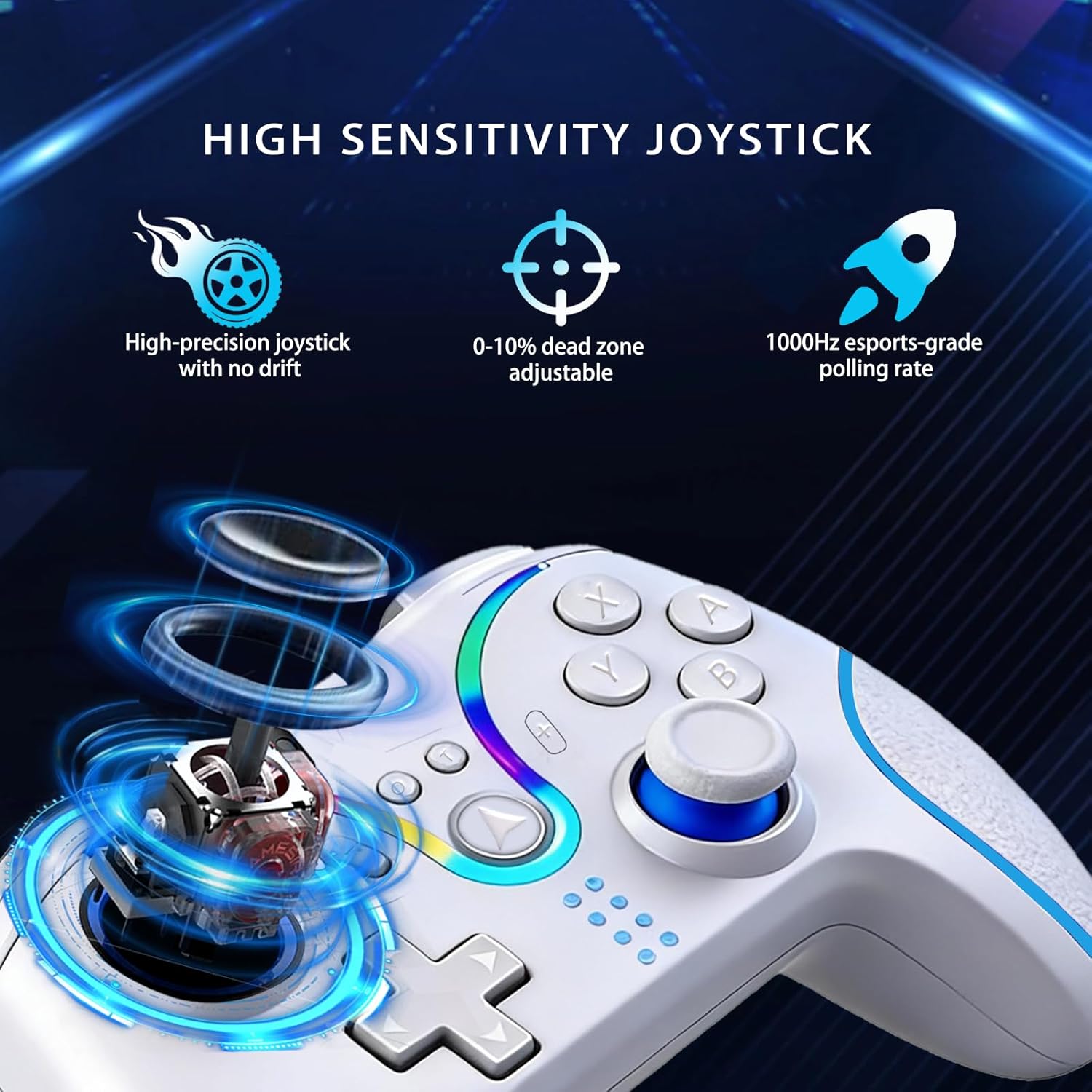 AURITHYX Switch Pro Controllers Compatible with Nintendo Switch/Lite/OLED/PC, Game Gamepad with Dual Vibration/Gyro Axis/Turbo/Programmable/RGB Lighting(Beige - Image 2