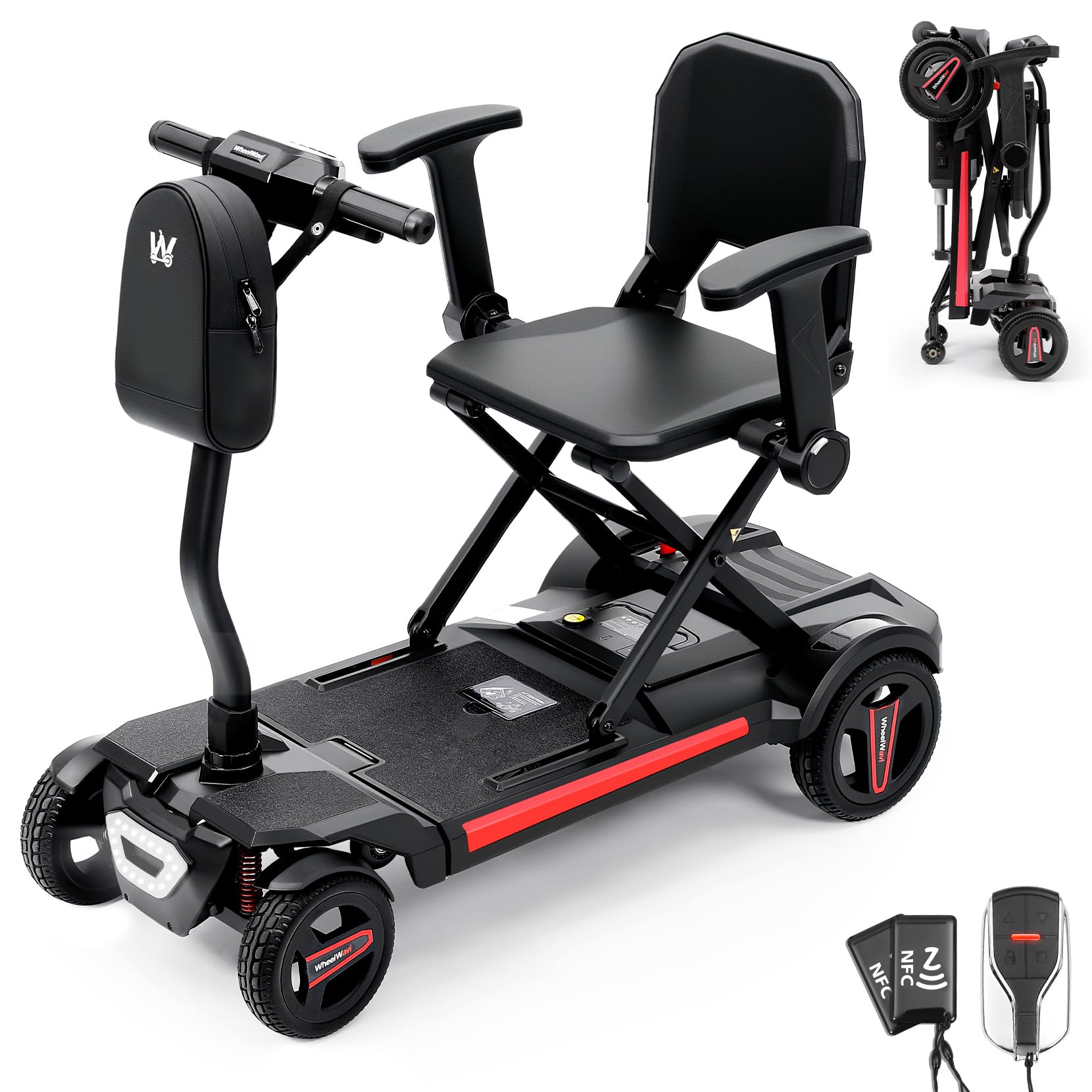 Remote-Control Electric One-Touch Auto-Folding Mobility Scooter for Adults &amp; Seniors, 44 lbs Lightweight Travel Scooter, NFC Smart Unlock, All-Terrain 4 Wheel, 275 lbs Capacity, Airline Approved