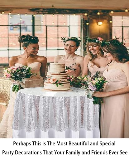 Miniatura 2 de ShinyBeauty Mantel de lentejuelas color plateado de 60 pulgadas, mantel redondo de lentejuelas brillantes, decoración de boda glamorosa