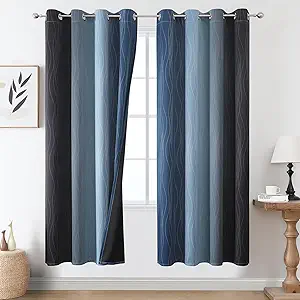 Estelar Textiler Navy Blue and Black Ombre Blackout Curtains 72 Inch Length 2 Panels Set, Full Room Darkening Grommet Curtains for Bedroom, Thermal Insulated Light Blocking Gradient Drapes,52Wx72L