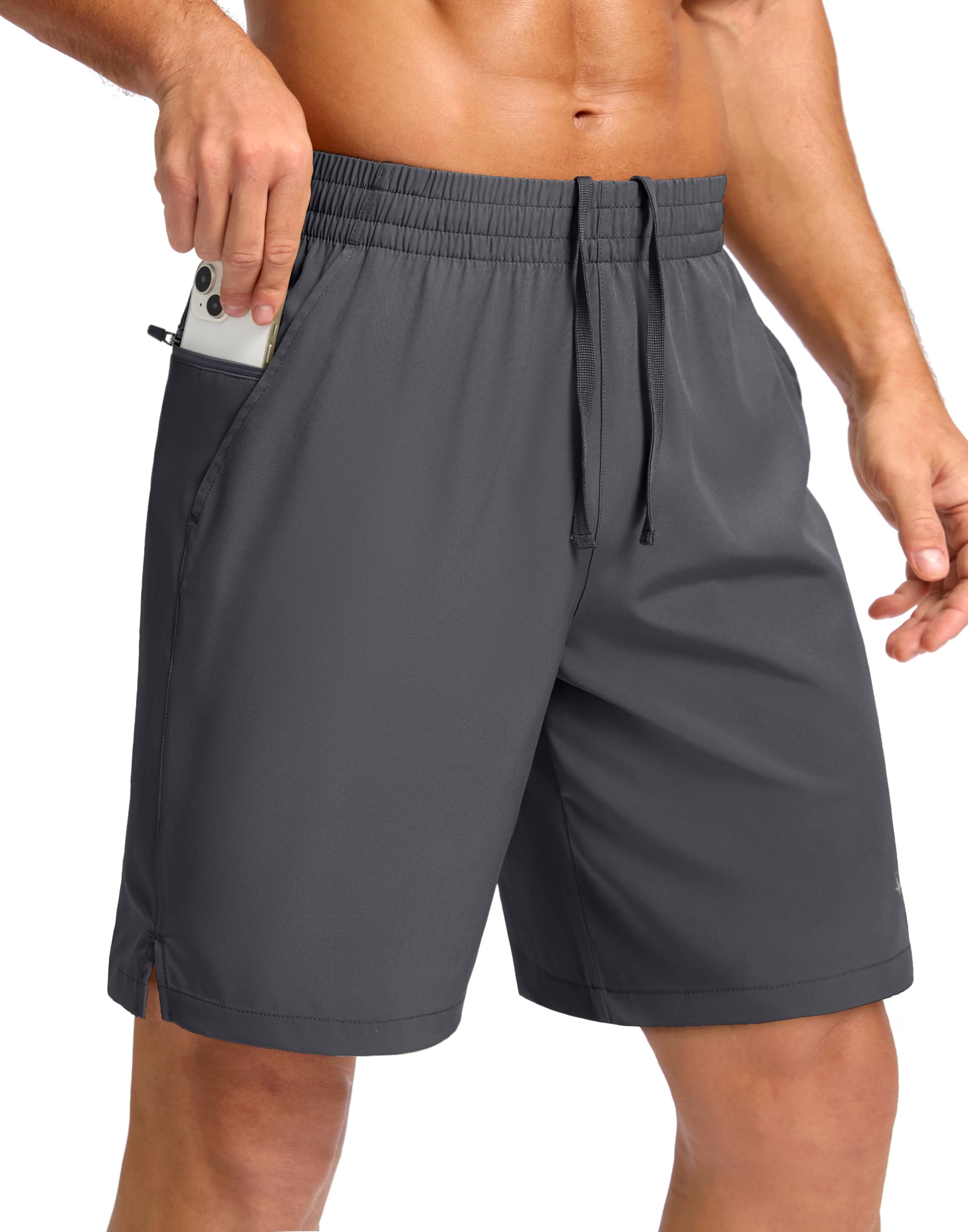 Pudolla Men's 7" Gym Workout Shorts with Zipper Pockets Lightweight Quick Dry Running Athletic Shorts for Men