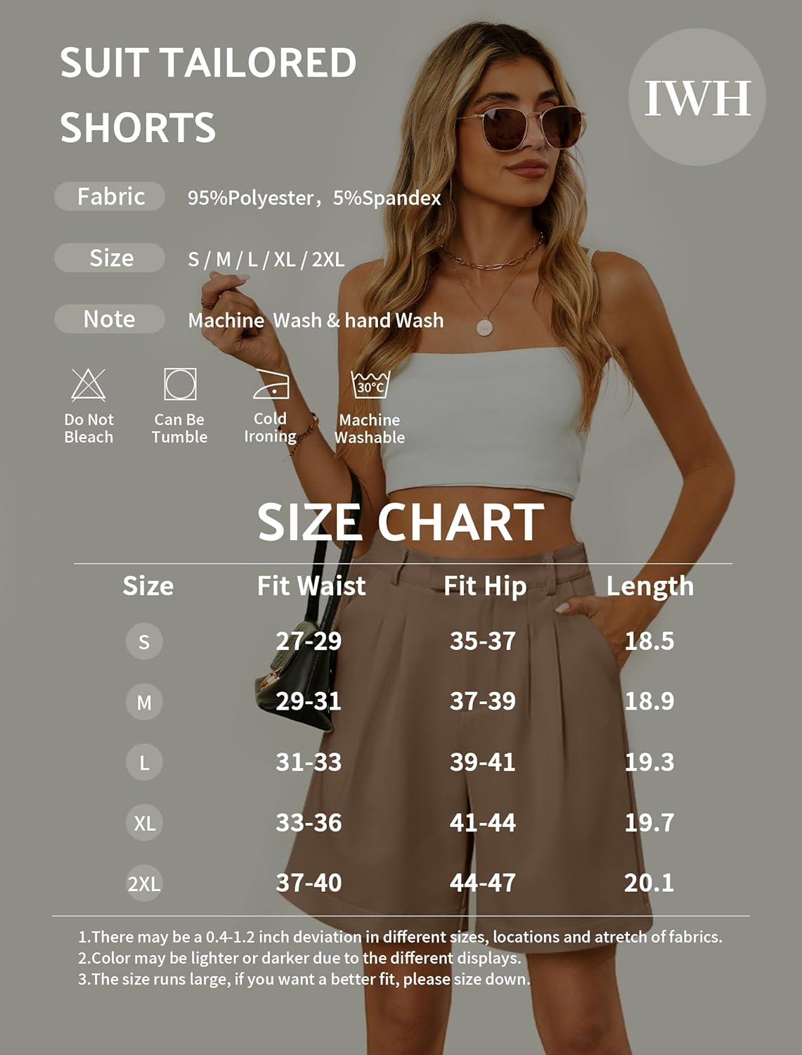 Bermuda Shorts for Women Dressy Casual High Waisted Summer Work Elastic Waist Pleated Dress Shorts with Pockets - Image 6