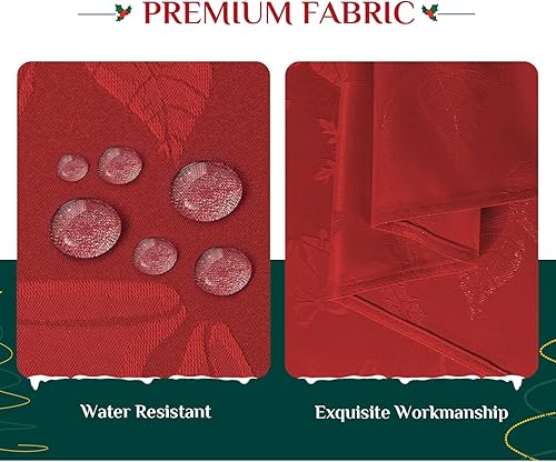 Miniatura 4 de Softalker Mantel rectangular de jacquard de Navidad con flor roja, impermeable, resistente a las manchas, de poliéster, flor de pascua, vintage,