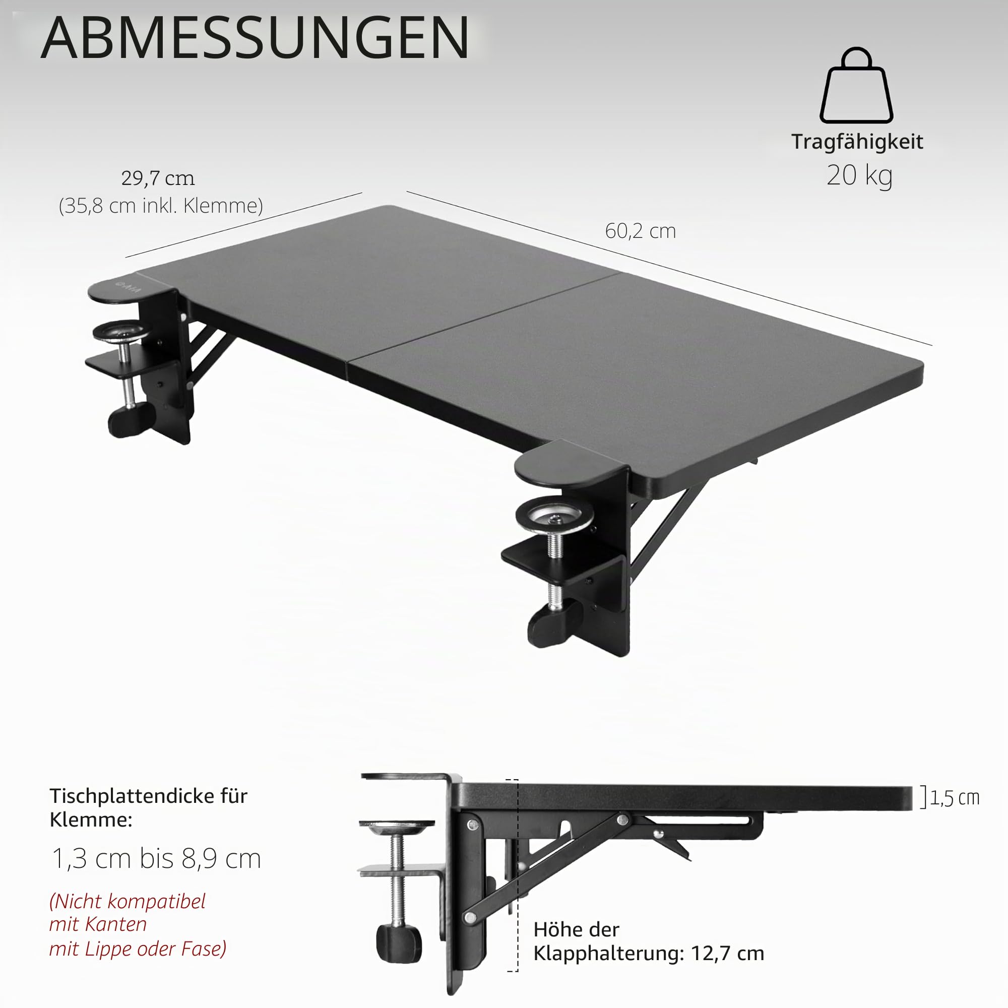 VIVO DESK-EXT24 Tischverlängerung zum Klemmen, 61 x 30,5 cm (14 inkl. Klemmen), Handgelenkstütze, faltbare Tastaturablage, Tischhalterung für Sitz-Steh-Schreibtische, Schwarz, DESK-EXT24
